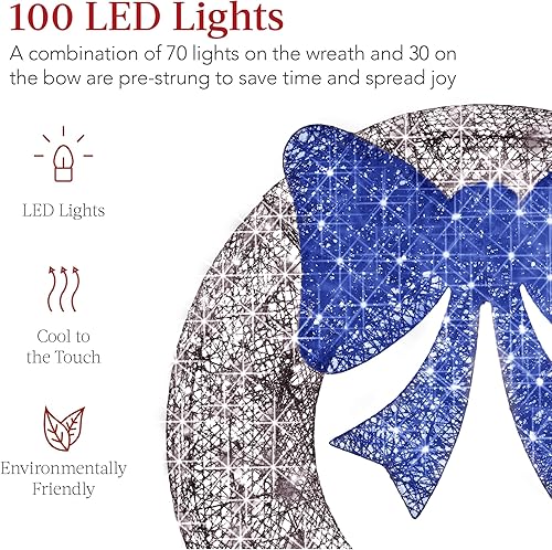 Miniatura 99 de Best Choice Products 48in Pre-Lit Outdoor Christmas Wreath Decoration, LED Metal Holiday Decor for Home w/ 140 Lights, Bow - Green/Red