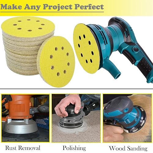 Miniatura 6 de Paquete de 100 discos de lija de 5 pulgadas, papel de lija de grano 180 para carpintería o automoción, papel de lija de órbita aleatoria sin polvo