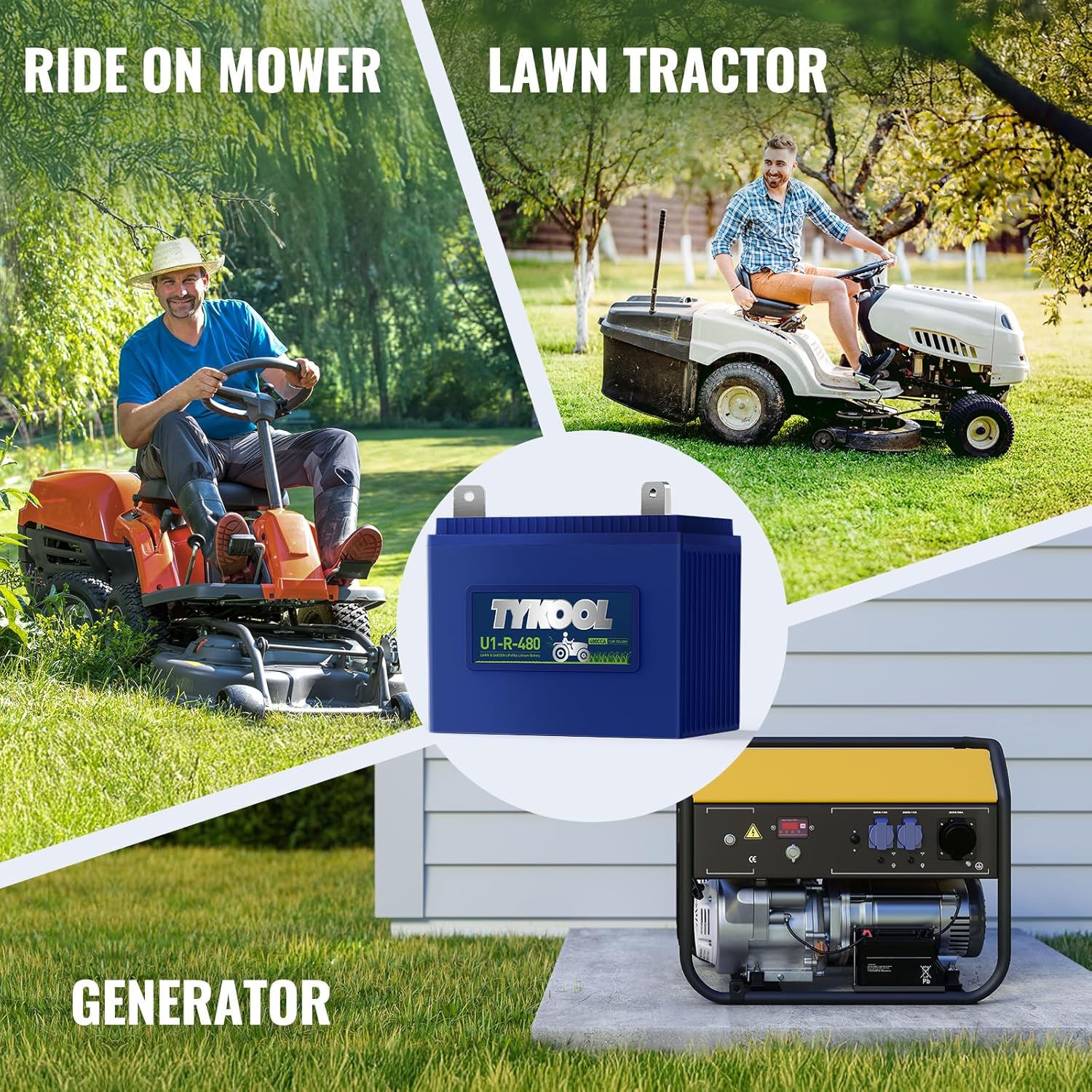 TYKOOL Group U1R Lithium Lawn Mower Battery,12.8V 12Ah,480CCA, Fits for Ride on Lawn Mower and Gardon Tractor,Compatible with John Deere,Cub Cadet,Craftsman,Troy-Bilt Mower, Positive on Right [- +]