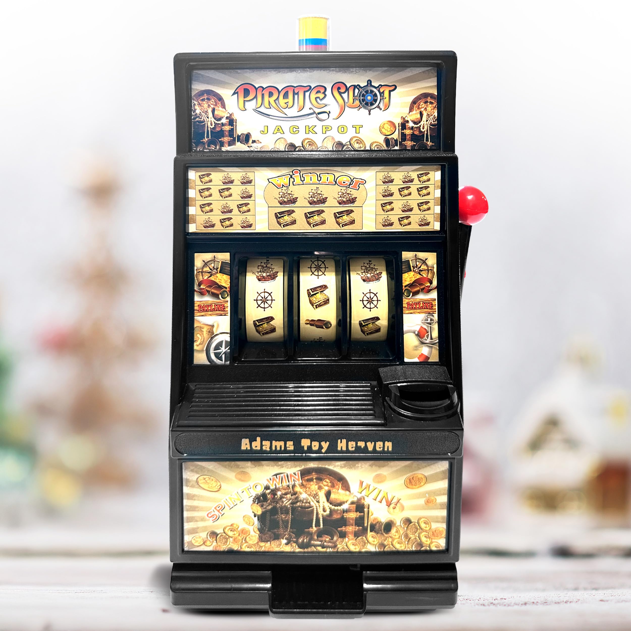 Adams Toy Heaven Pirate Jumbo Slot Machine Casino Piggy Bank Replica with Flashing lights and Jackpot Alert Sounds