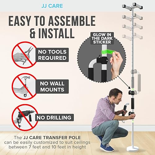 Miniatura 5 de JJ CARE Barra de transferencia  Barra de agarre de suelo a techo con altura de mango ajustable, barra de agarre de 7 a 10 pies para ancianos, riel