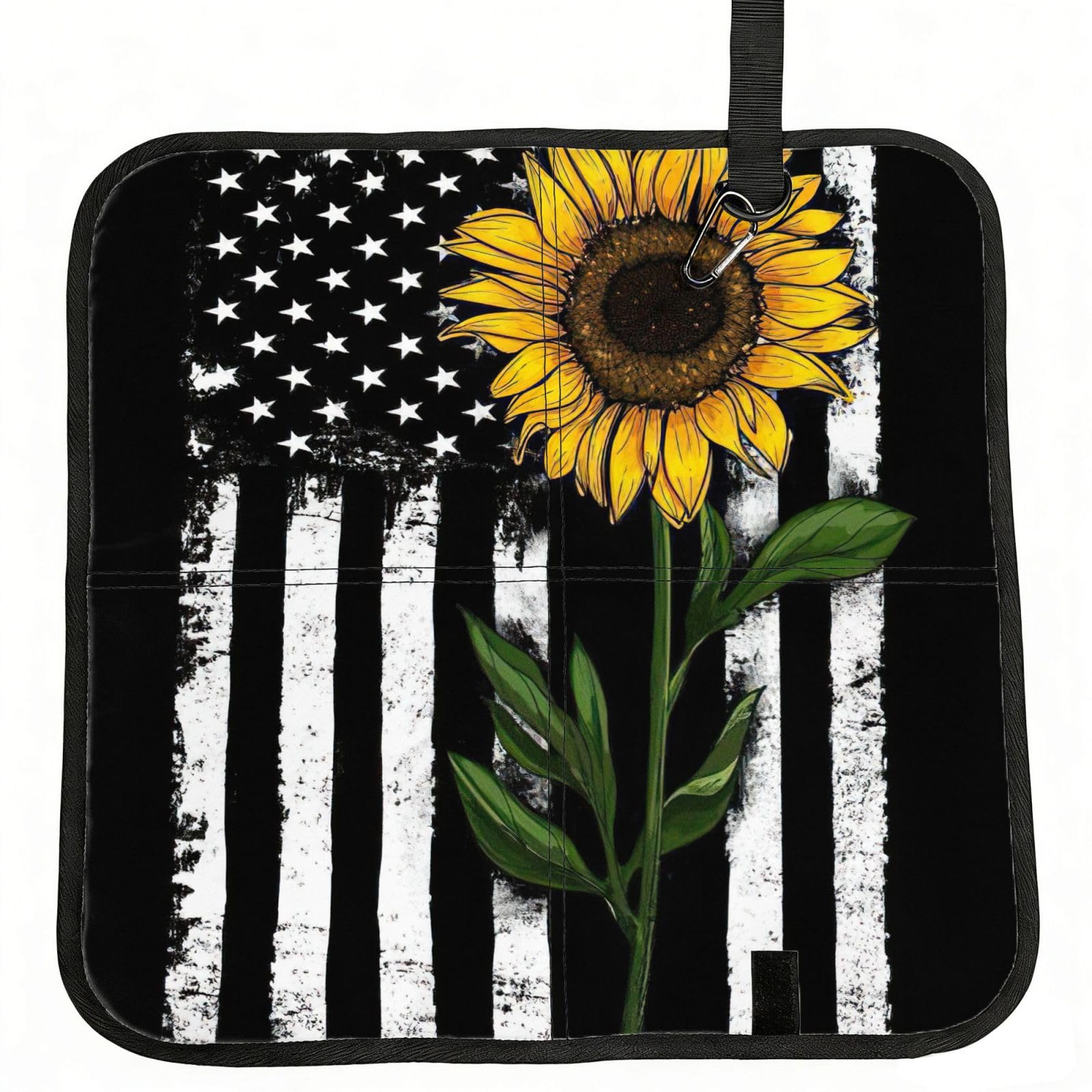 bghdfa Sunflower And American Flag Print Outdoor Sitting Mat Waterproof Oxford Cloth Seat Cushion Folding Foam Camping Seat For Picnic