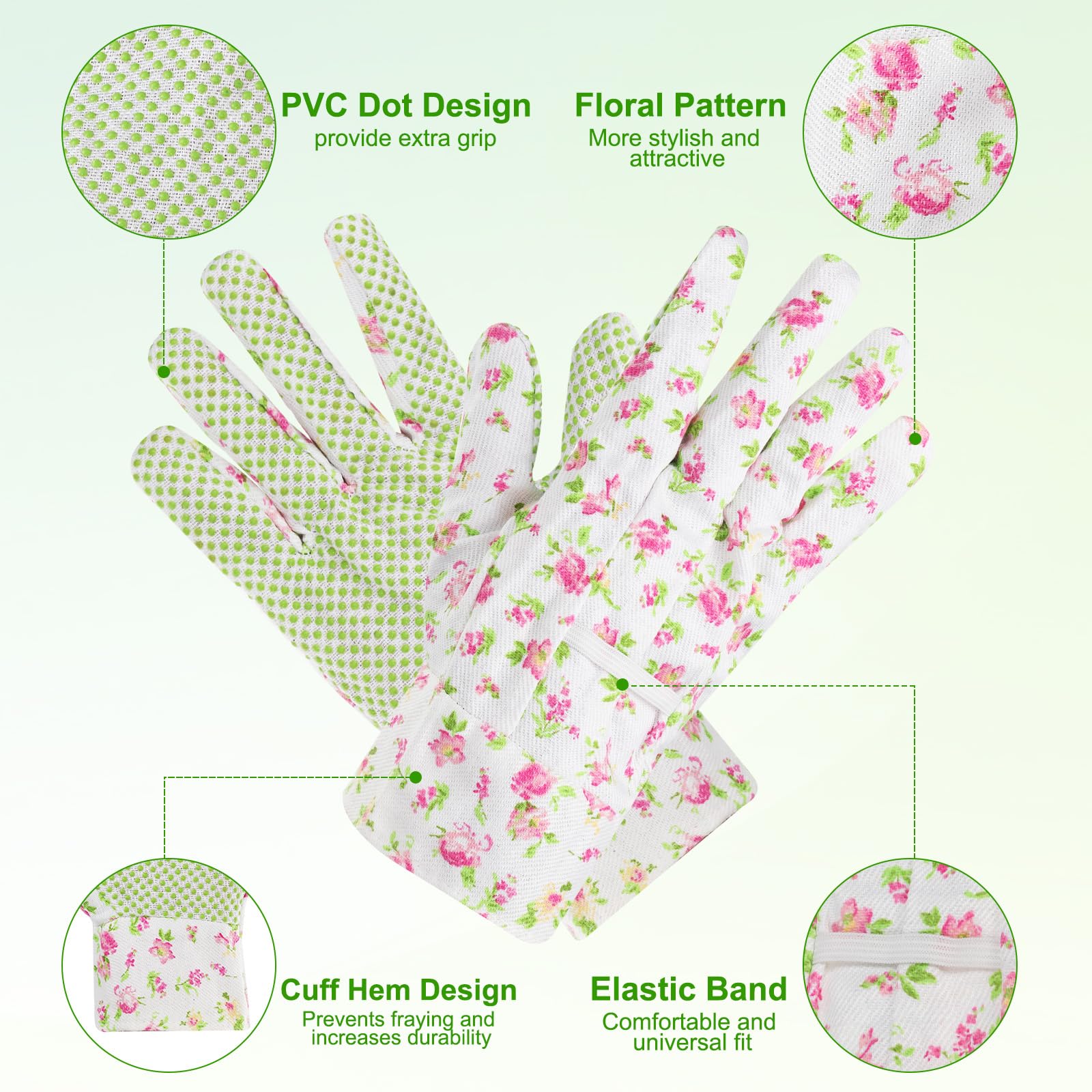 PATIKIL Floral Gardening Gloves for Women 3 Pair Non-Slip Grip Garden Glove Women Working Yard Gloves for Yard Cleaning Gardening - Image 3
