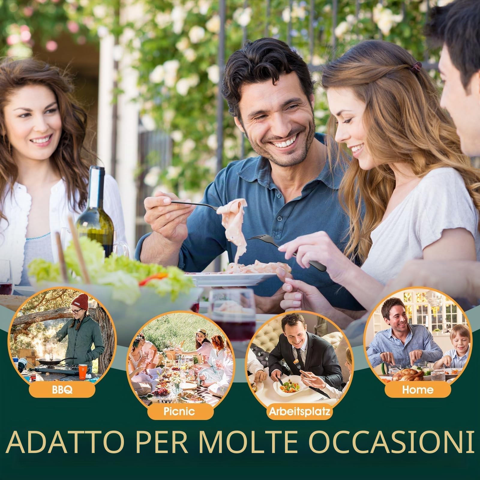 TAN REN nero per 4 persone Set di posate,set di posate in acciaio inossidabile da 24 pezzi con coltello da bistecca,posate con coltello,forchetta e cucchiaio,posate da per cucina/ristorante