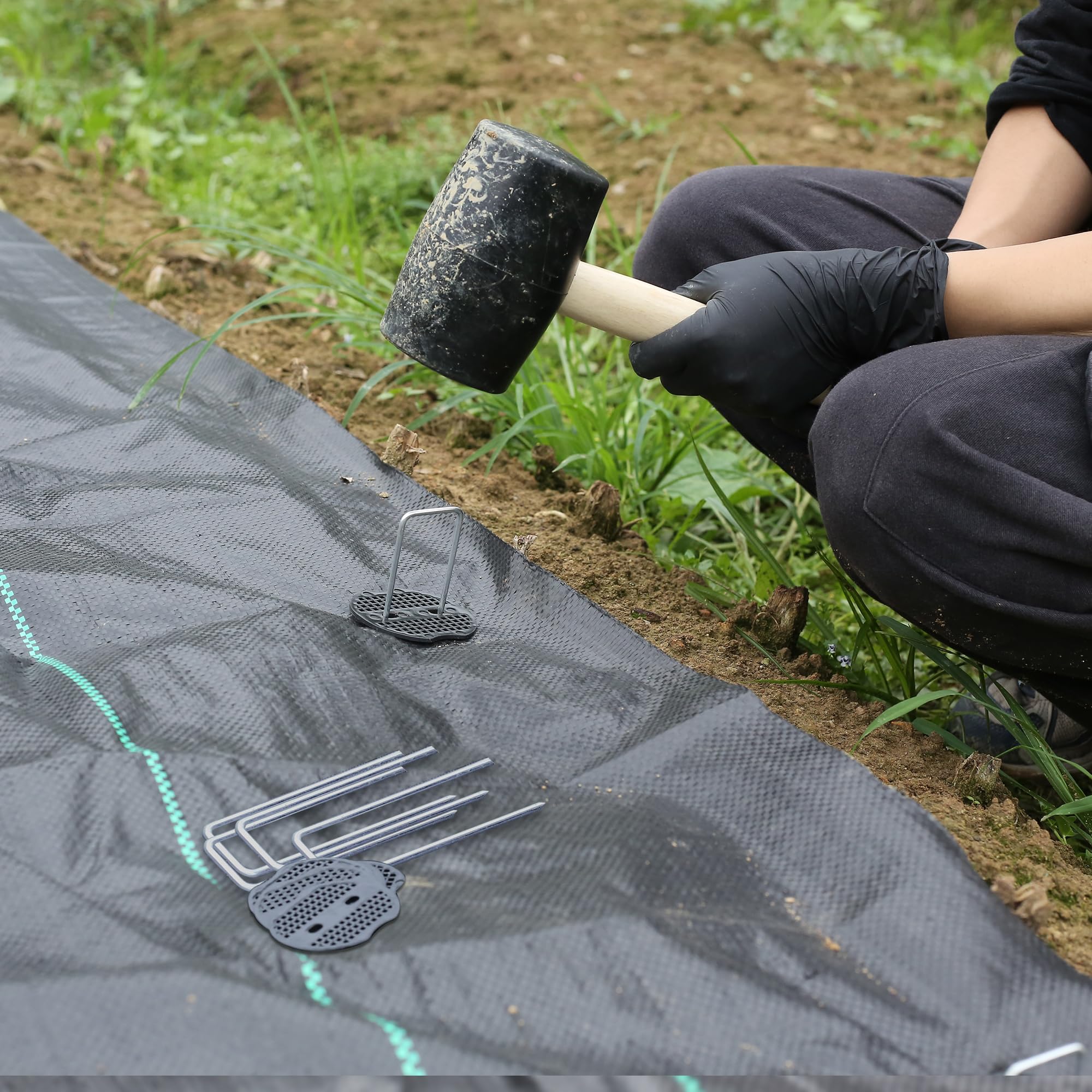 50 Pezzi 15cm Ø 3mm Spilli da Giardino Resistenti con 50 Pezzi di Guarnizione - Chiodi in Acciaio Zincato per Fissare Paletti per Ancorare Tessuto Antierba Reti e Tubi con 1 Uncino a Punta