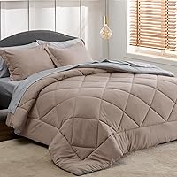 Vista 8 de Bedsure Taupe King Size Comforter Set - 7 Pieces Reversible King Bed in a Bag King Bed Set with Comforters, Sheets, Pillowcases & Shams, King
