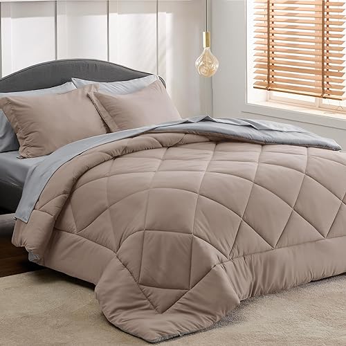 Miniatura 8 de Bedsure Taupe King Size Comforter Set - 7 Pieces Reversible King Bed in a Bag King Bed Set with Comforters, Sheets, Pillowcases & Shams, King