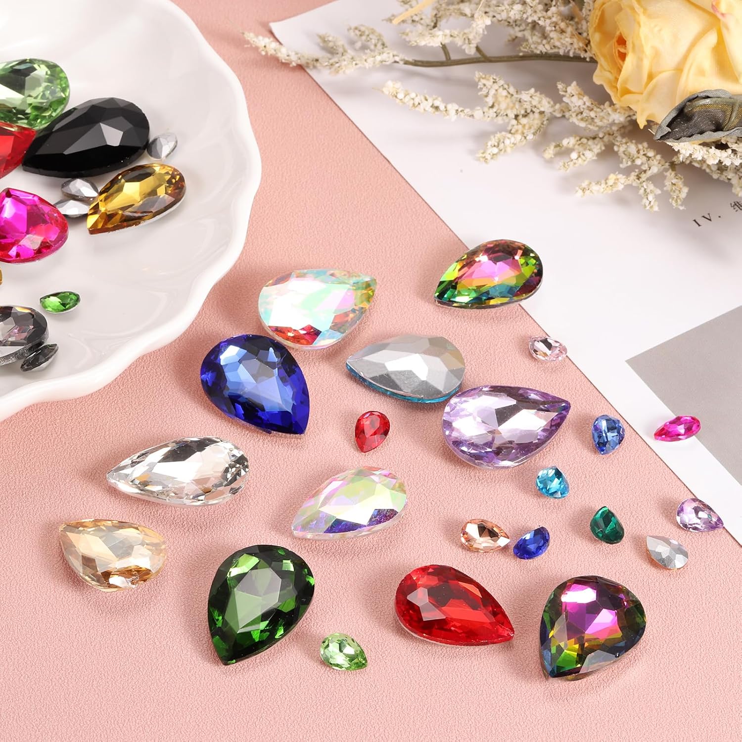 MECCANIXITY 8Pcs 20 x 30mm Teardrop Rhinestones Glass Pointed Back Rhinestone Beads Gems for Jewelry Making Costume Crystal Embellishments Crafts,AB Colorful - Image 4