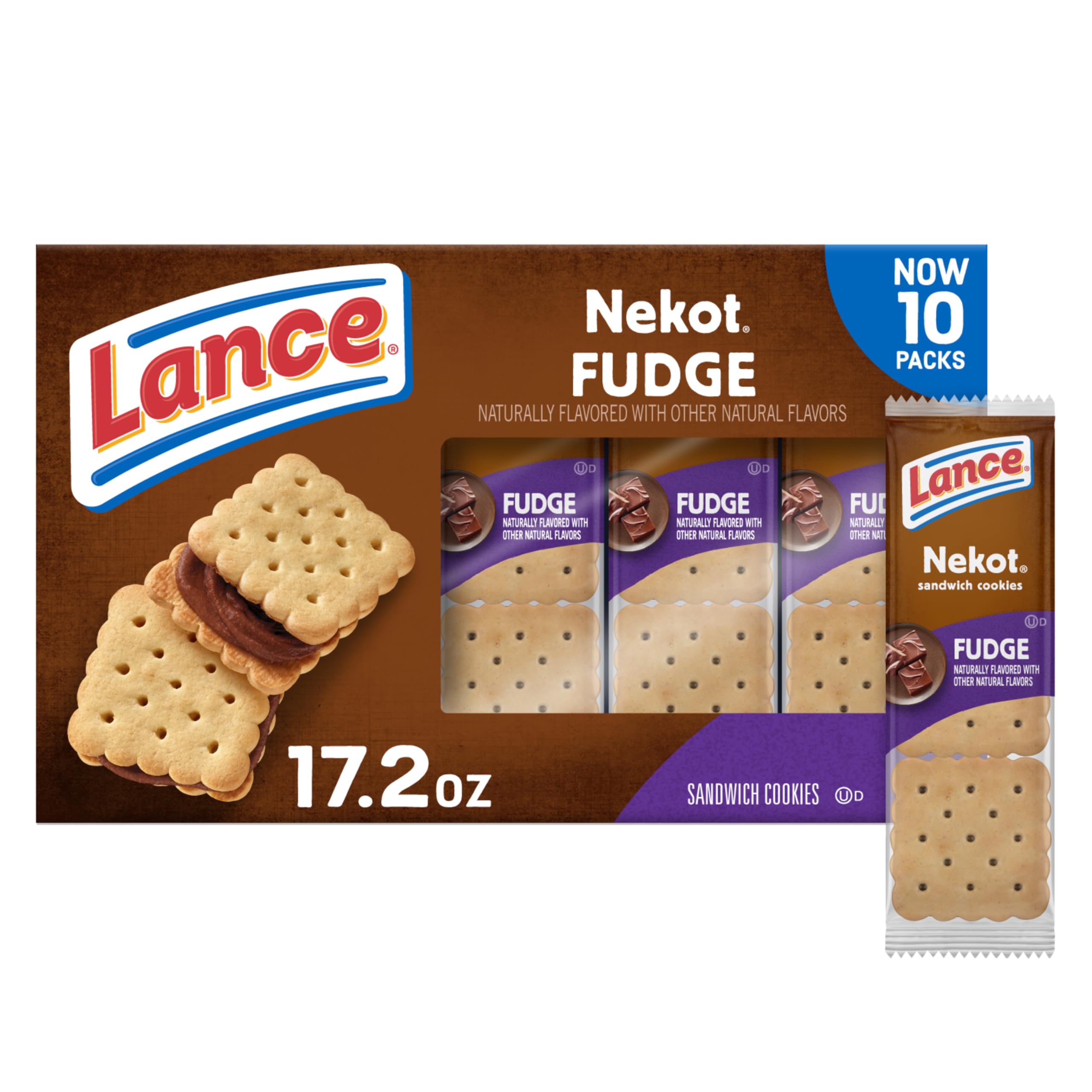 Sandwich Cookies, Nekot Fudge, 10 Individually Wrapped Packs, 6 Sandwiches Each