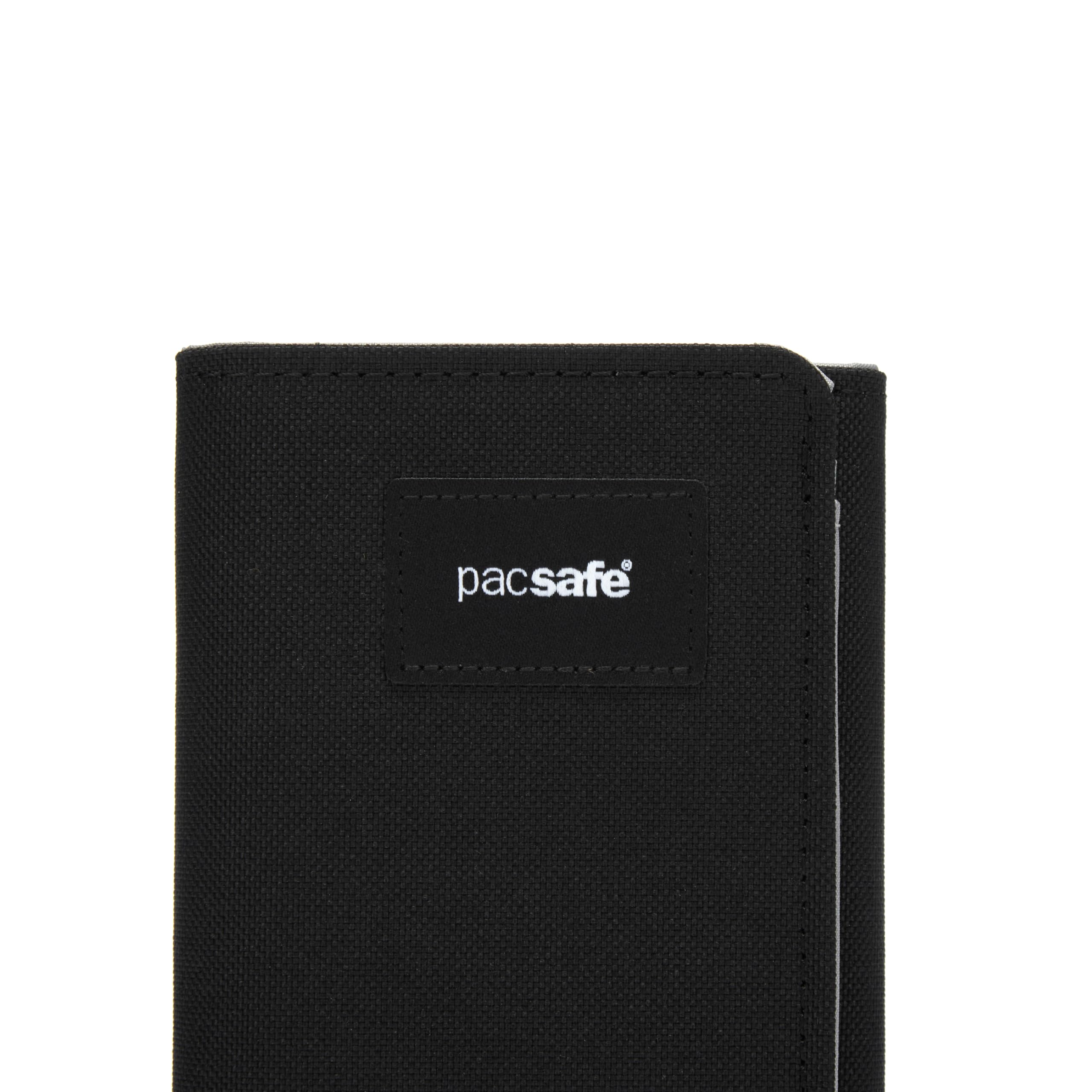 Pacsafe Męski składany portfel Rfidsafe blokujący RFID, kruczoczarny, jeden rozmiar, potrójnie składany portfel blokujący RFID Rfidsafe