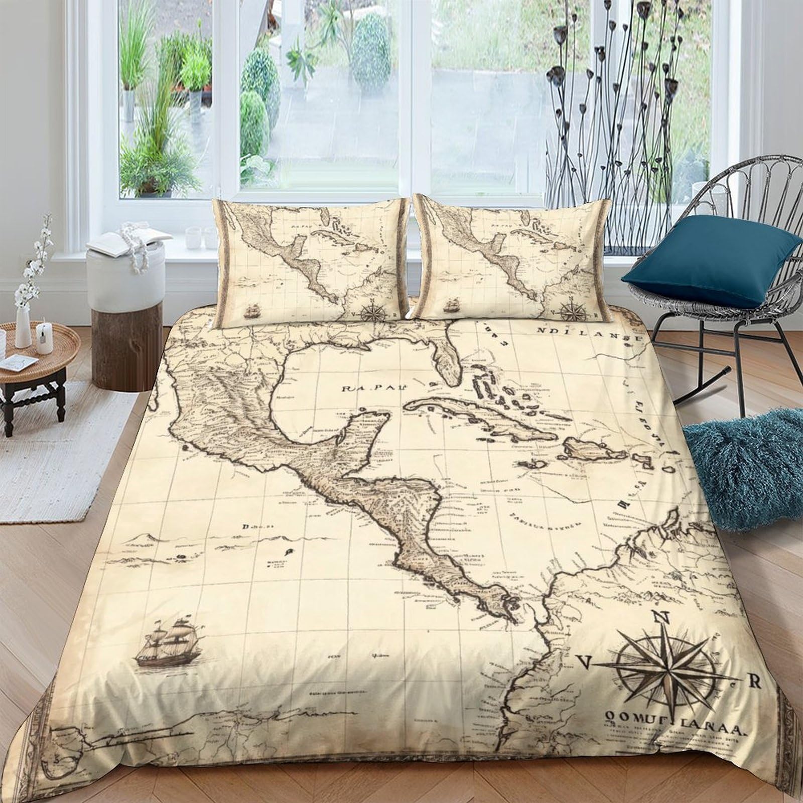 Ctjqhvkz Style-9 3D Printed Vintage Map Fitted Sheet Microfiber Beige Nautical Bed Sheet For Bedroom Dorm Mattress Protection Decor Single（135X200cm）