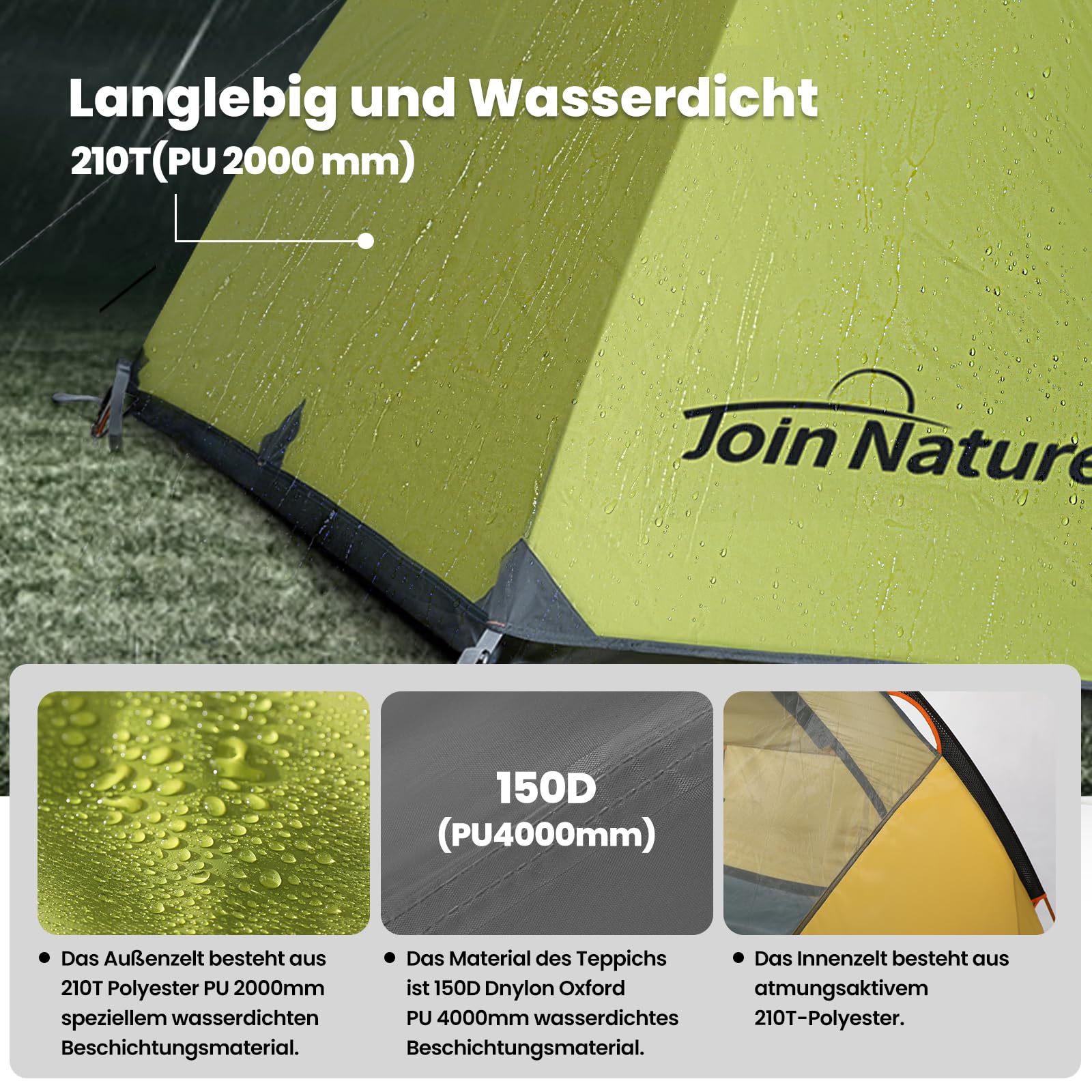 Join Nature Camping Zelt 4 Personen Wasserdicht Winddicht Familienzelt | Doppellagiges Kuppelzelt - Campingzelt Groß Ultraleicht Zelt mit Veranda für Trekking, Outdoor, Wandern, Bergsteigen, Jagen
