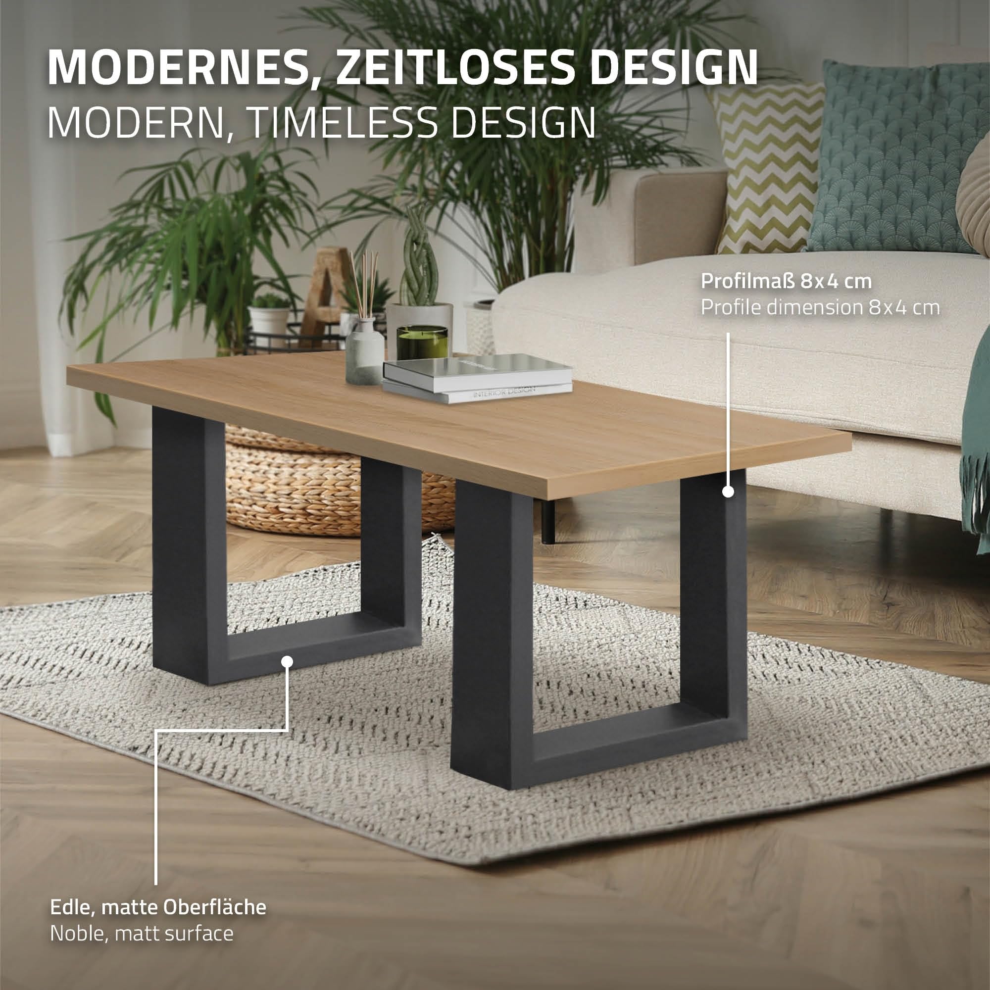 ECD Germany Set 2 Gambe per Tavolo in Acciaio Antracite Struttura Telaio per Panca 40 x 43 cm Design Stile Industriale Piedi Tavolino da Salotto Base Cornice Rettangolare Guide in Metallo per Panchine