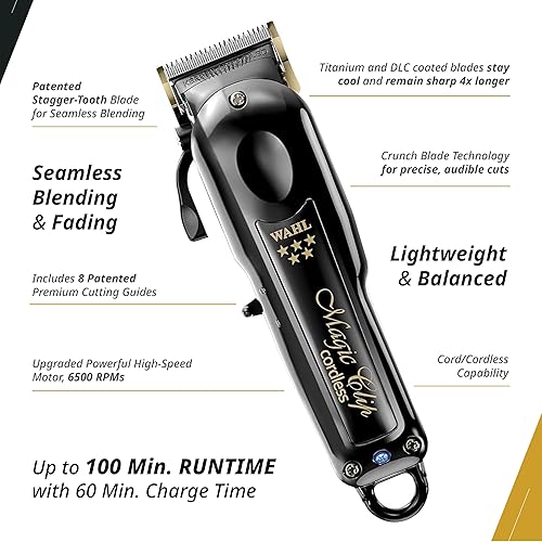 Miniatura 3 de Wahl Professional 5 Star Series Magic Clip - Recortadora de pelo inalámbrica con clip mágico de la serie de 5 estrellas, hoja de dientes Negro