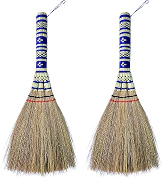 2 Piece Small Whisk Broom Handheld Brush Whisks Away Dust, Dirt & Debris Brush Hanger for Easy Storage Perfect for Indor Outdoor and Car - Short of Asian Whisk Broom staw soft broom