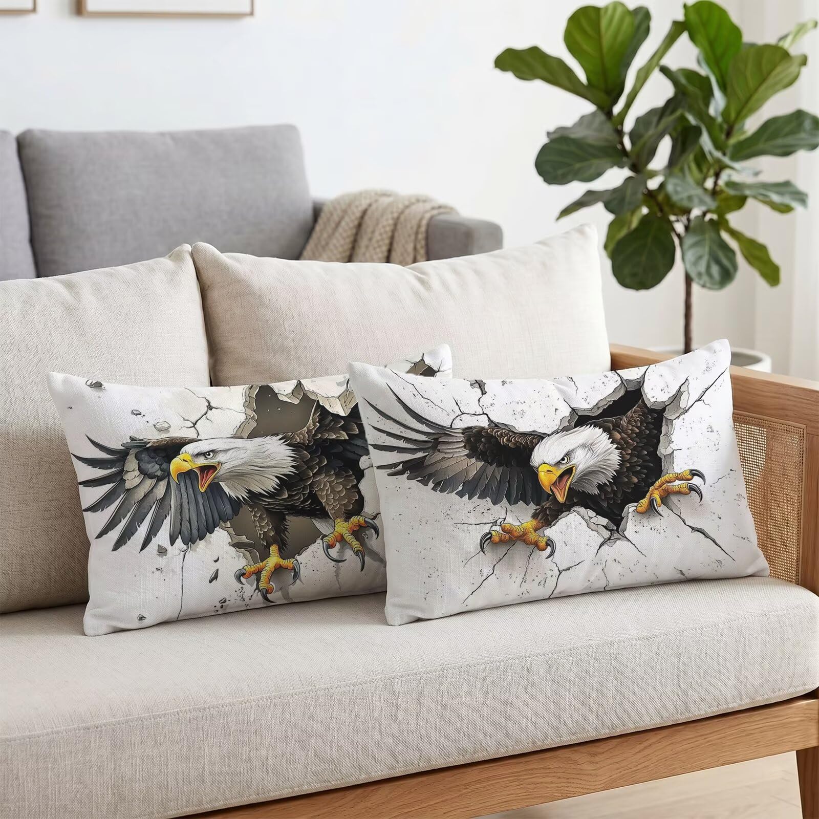 Animal Taie Oreiller 70x90 Housse Coussin Velours Aigle Lot de 2, Taies d'oreiller Luxueuse et Rafraîchissante, Housse de Coussin Exterieur Impermeable, Coussin Decoratif pour Canapé, Salon S6-708