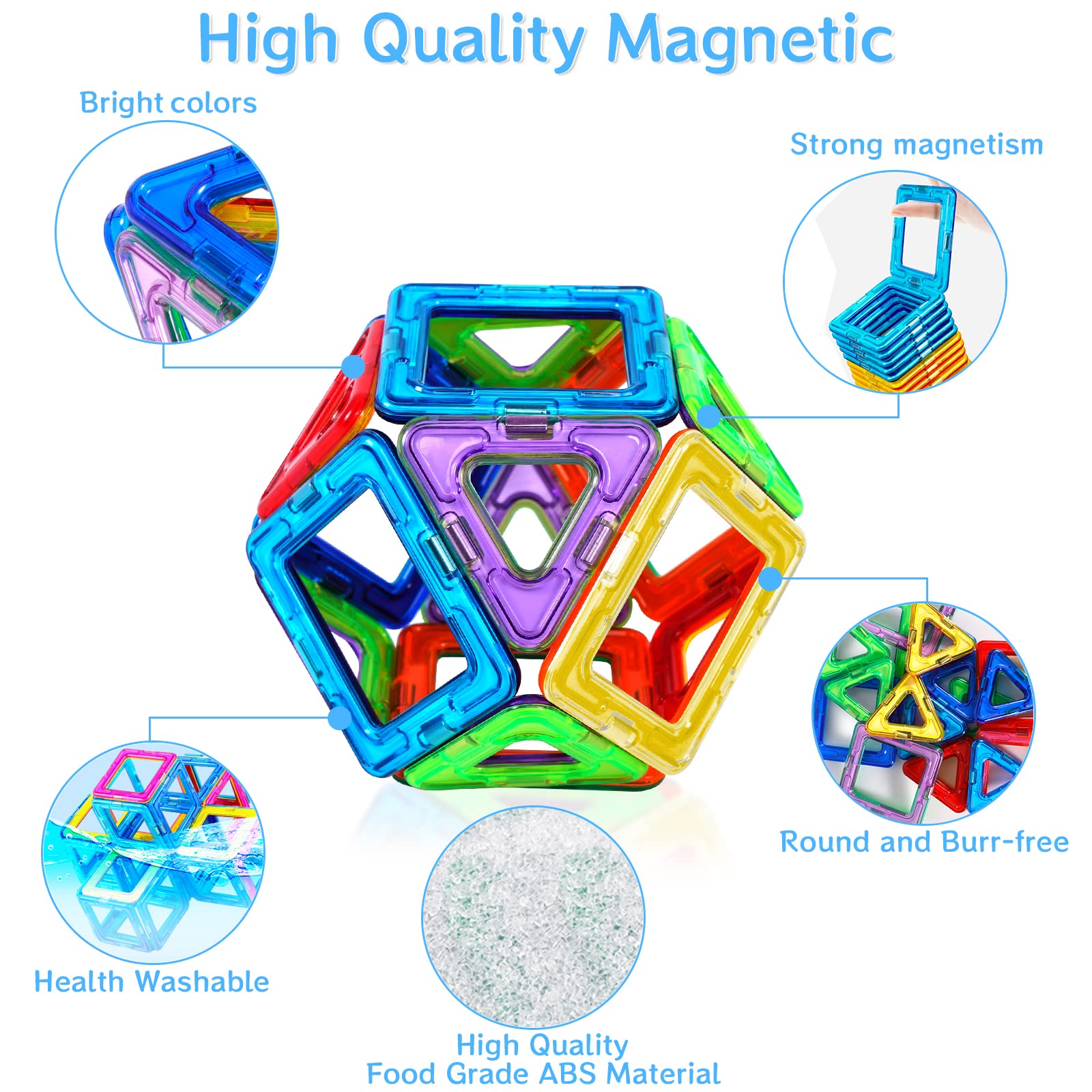 AOUVT 56 Pièces Blocs Magnétiques 3D – Jouet Éducatif Coloré Dès 3 Ans, Imagination Sans Limite