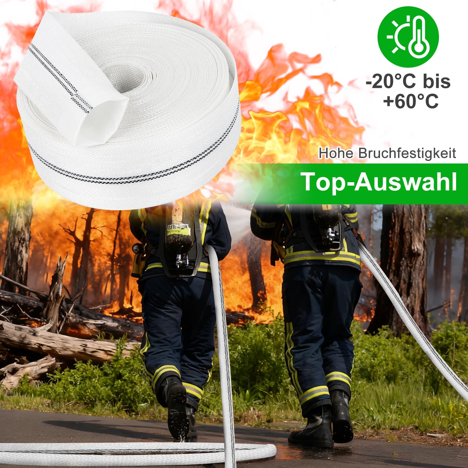 Wąż tkany, płaski wąż 32 mm, 10 m, z 2 klipsami, wąż przemysłowy, zestaw do pomp zanurzeniowych, nawadniania ogrodu, rolnictwa, basenów