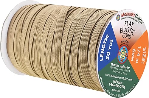 Vista 361 de Mandala Crafts - Rollo de cordón elástico plano para costura y manualidades Beige