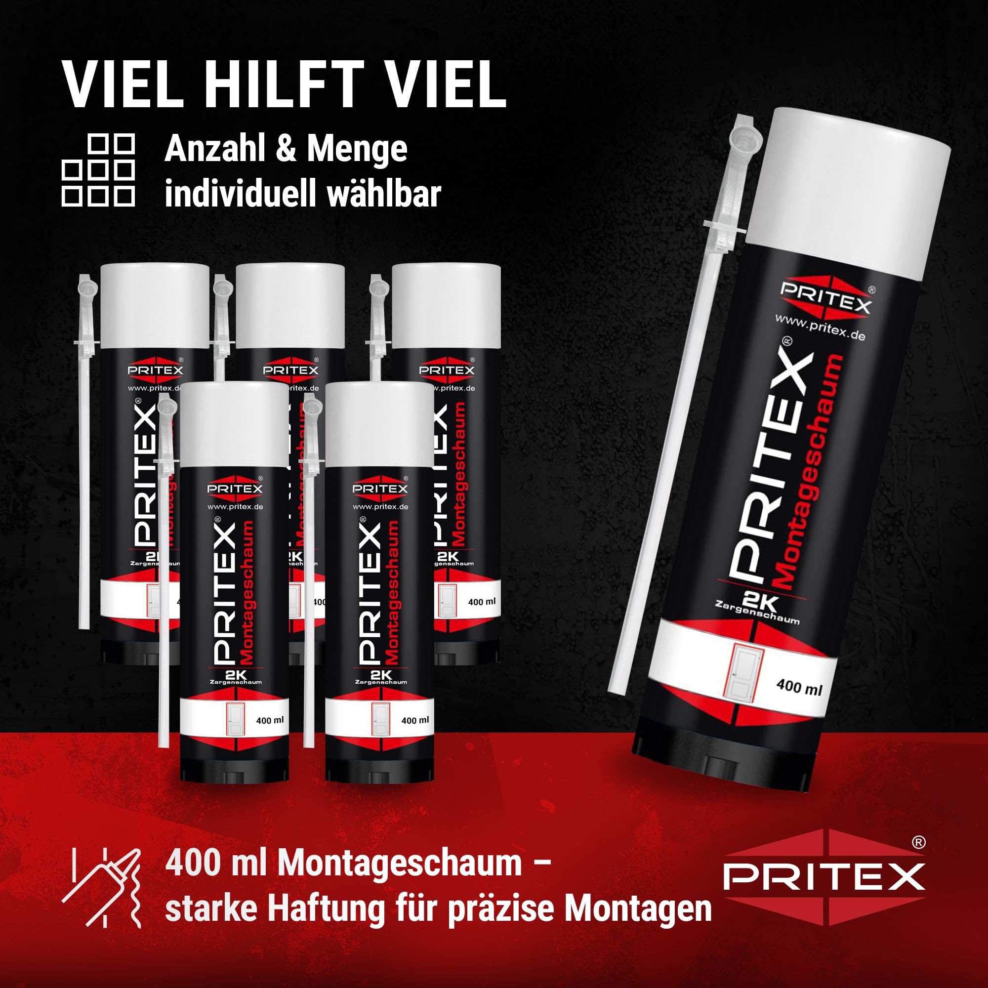 PRITEX 2K Montageschaum 400ml, Zargenschaum mit Aussprührohr