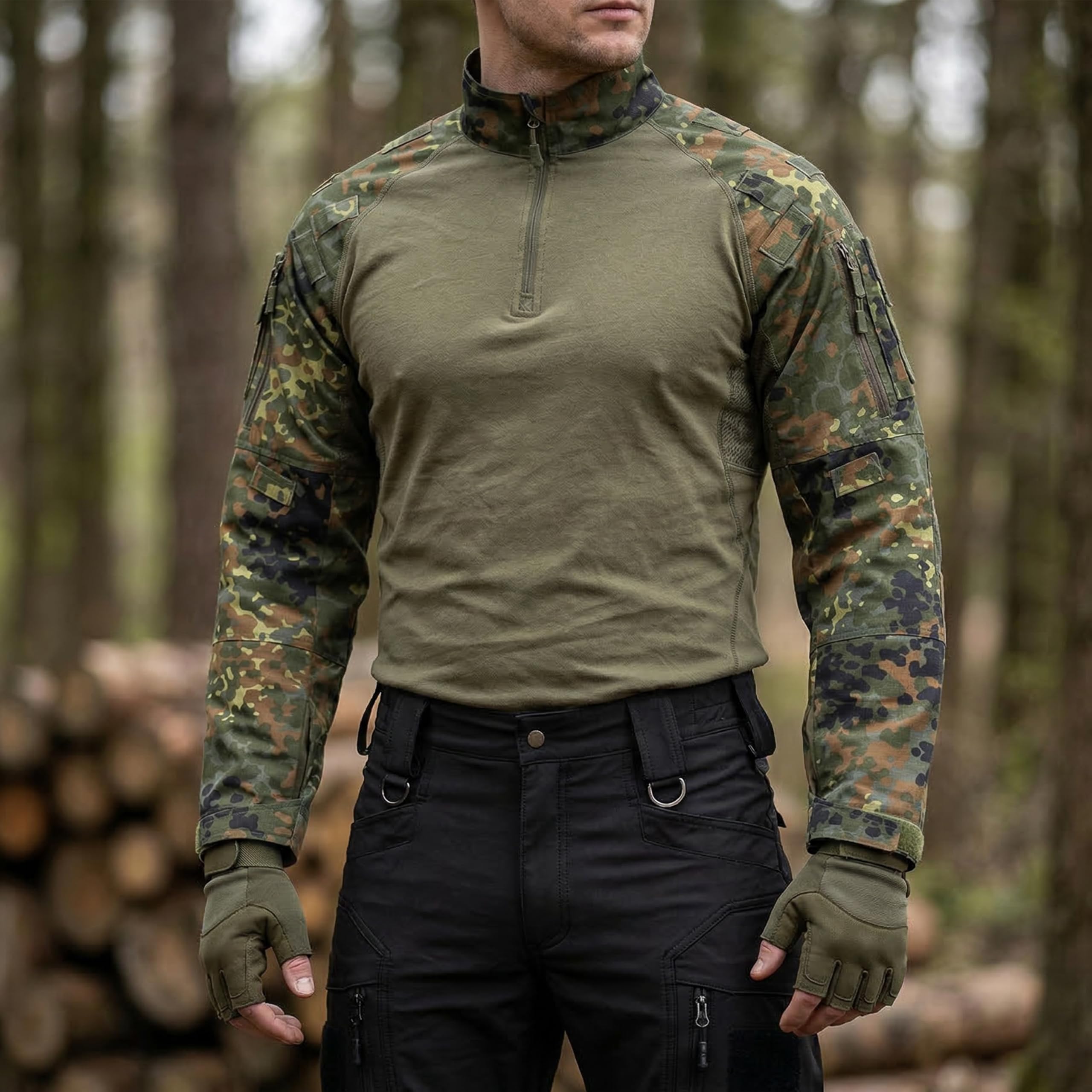 Mil-Tec Feldhemd Tactical 2.0 für Herren • Slim Fit Einsatzhemd mit Reißverschlusstaschen & Klettflächen • Langarm Combat Shirt