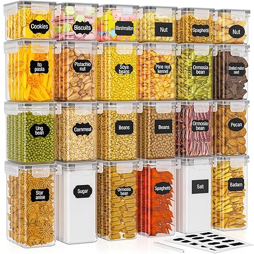 PurKeep Frischhaltedosen – 24 Stück luftdichte Vorratsdosen mit Deckel, BPA-frei, Küchenaufbewahrungsbehälter für Mehl, Zucker, Körner & Backzubehör, 33.6L großes Set inkl. 24 Etiketten & 1 Marker - 33.6L