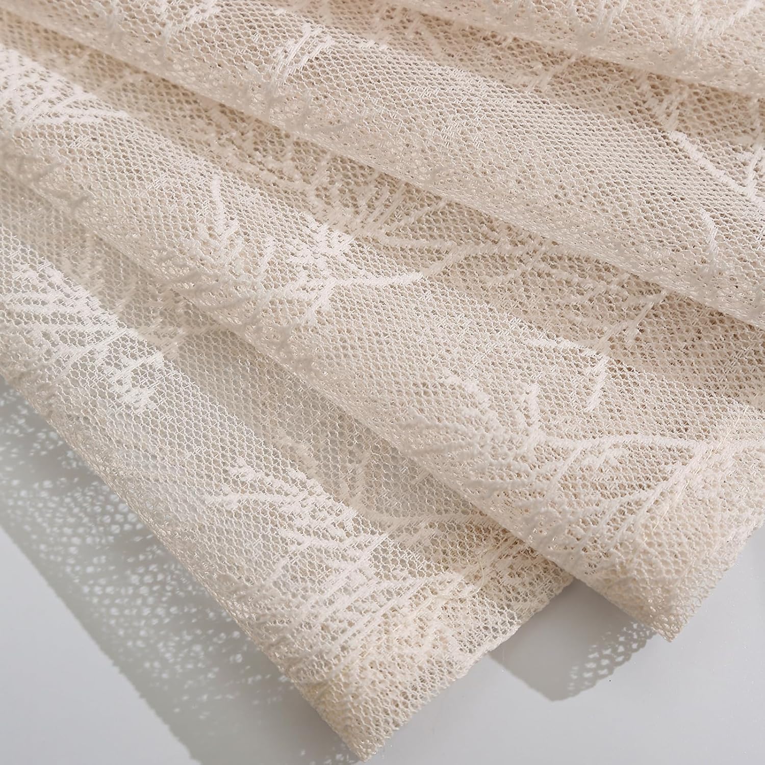 Linen Sheer Curtains for Bedroom, Lace Curtains 72 Inch Length 2 Panels Set Grommet Top Semitransparent Privacy Window Treatment Light Filtering for Living Room (2 Panels, W54 X L73, Beige Rococo)