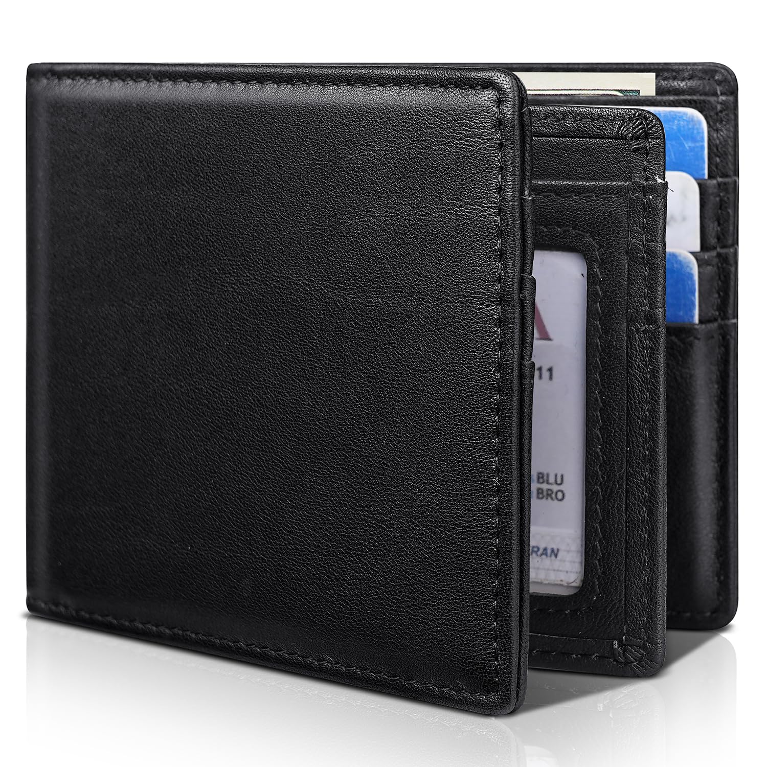 Artpaxy Mens Wallet Bifold Genuine Leather RFID Blocking Wallet for Men with 1 ID Window 13 Card Holders 2 cash pockets 1 Gift Box
