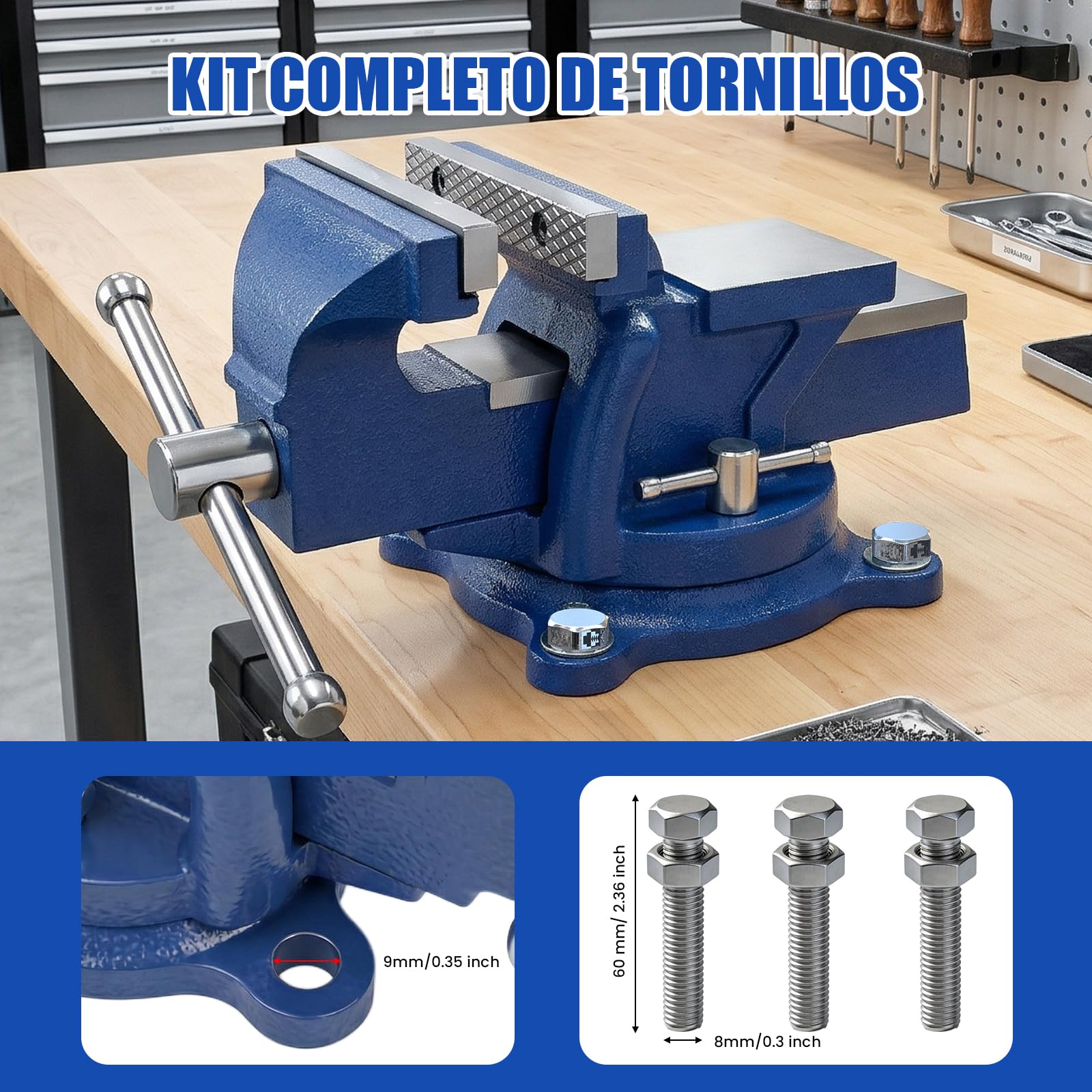 HYCHIKA Tornillo de Banco 100mm(4 pulgadas), 360 ° Se Puede Girar, Tornillo de Banco de Trabajo de Hierro Fundido, Apto para el Trabajo con Madera, el Mecanizado de Metales, el Pulido y el Taladrado