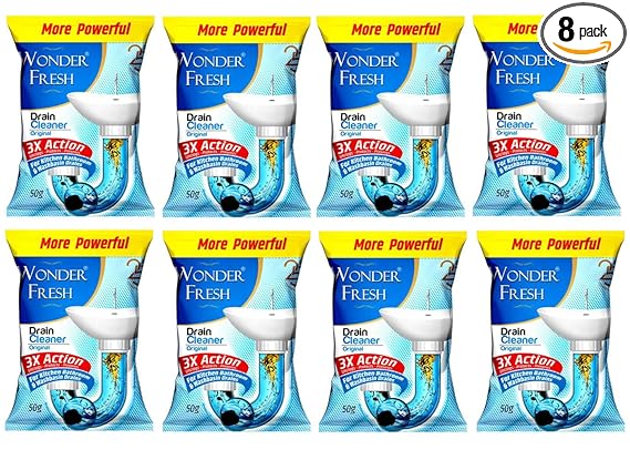 Wonder Fresh Drain Cleaner Powder (50 G pack of 8) Instant Drainage Block Remover Drain Cleaner Removes Clogs, Blockages in Washbasin, Sinks, All Pipes within 30 Minutes Clean