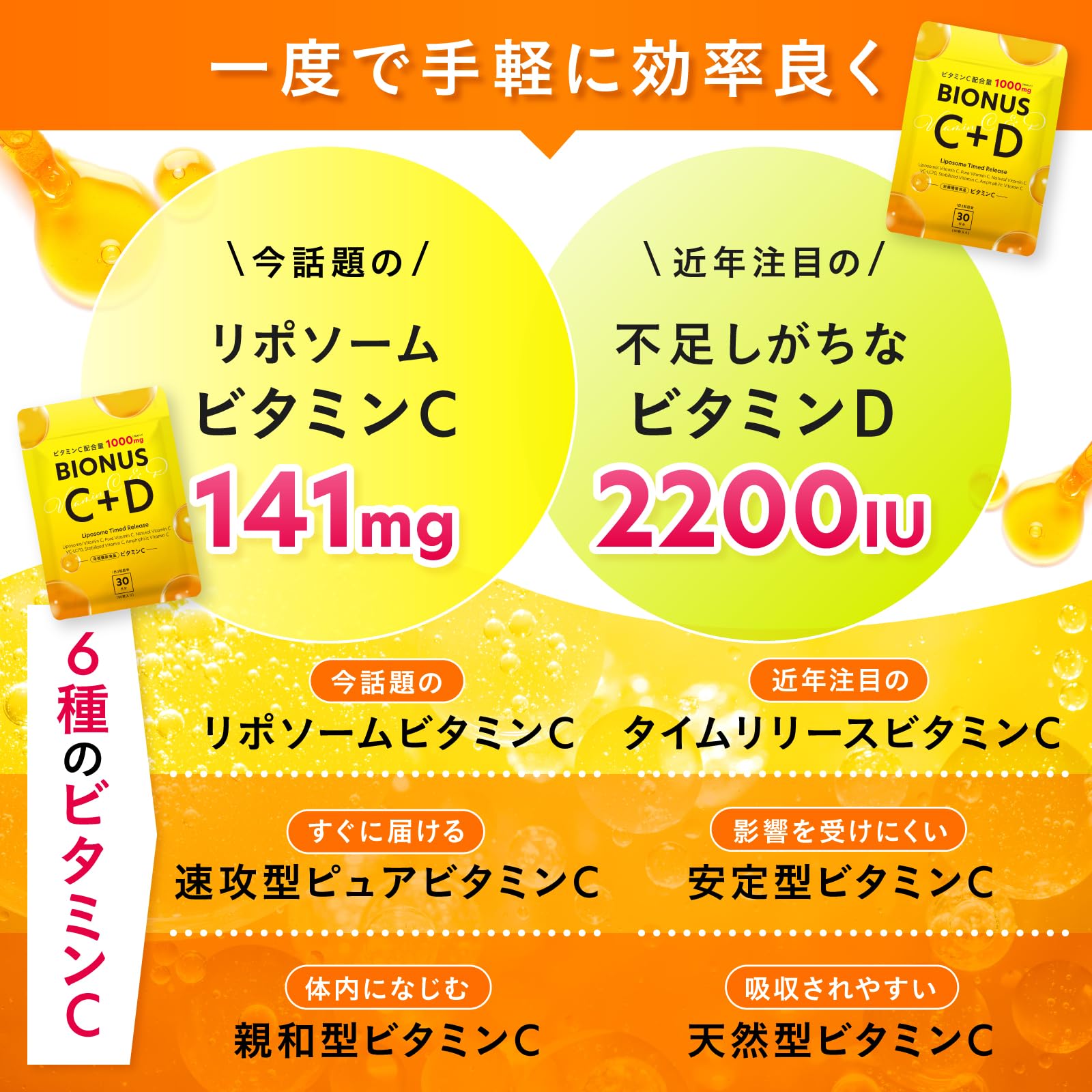 Amazon | ビオナス リポソーム ビタミンC + D [浸透型x持続型] サプリ 