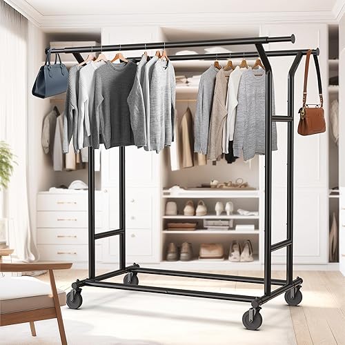 Miniatura 10 de Estante para ropa con doble carrillera para grandes comercios de SimpleHouseware en cromo