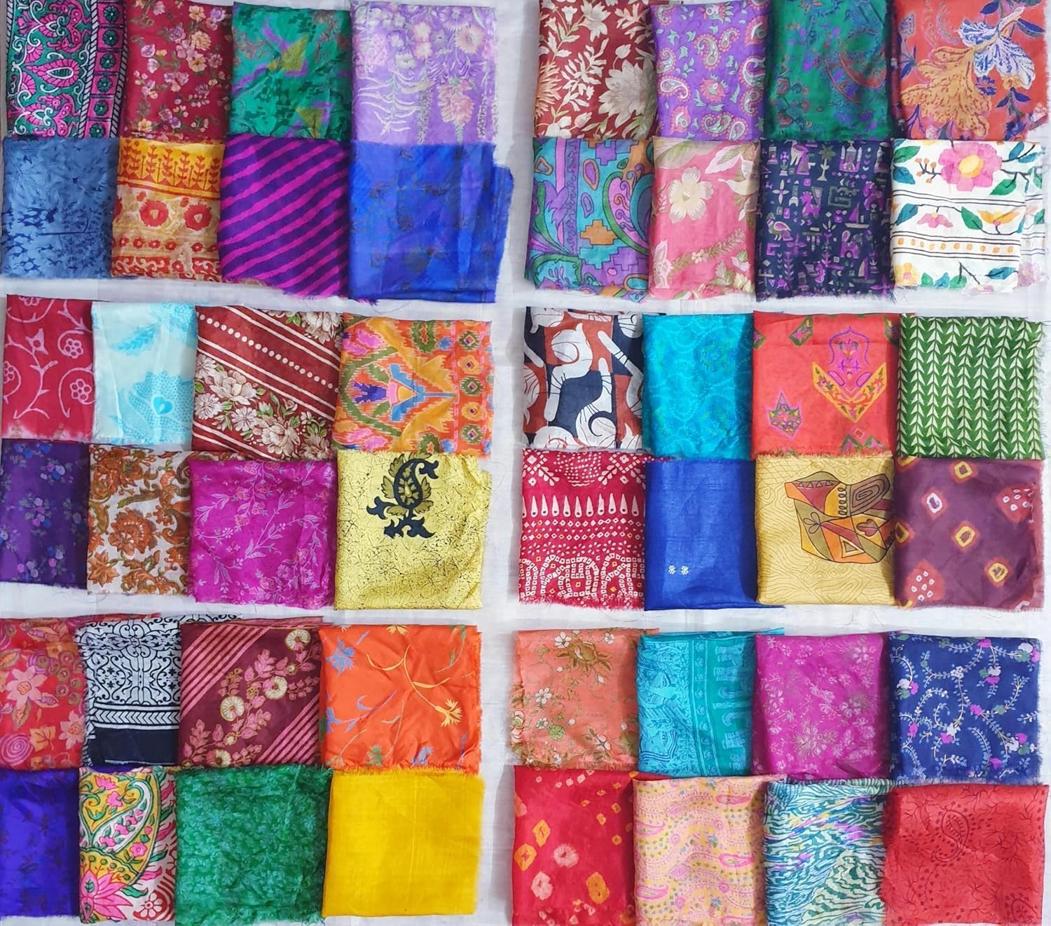 Vintage Fabrics Crafts Sari Silk Fabric Squares 8" Squares Saree Craft Material Home Decor Scrapbook Quilting Project Art Doll Easter DS370 (15 Pcs)