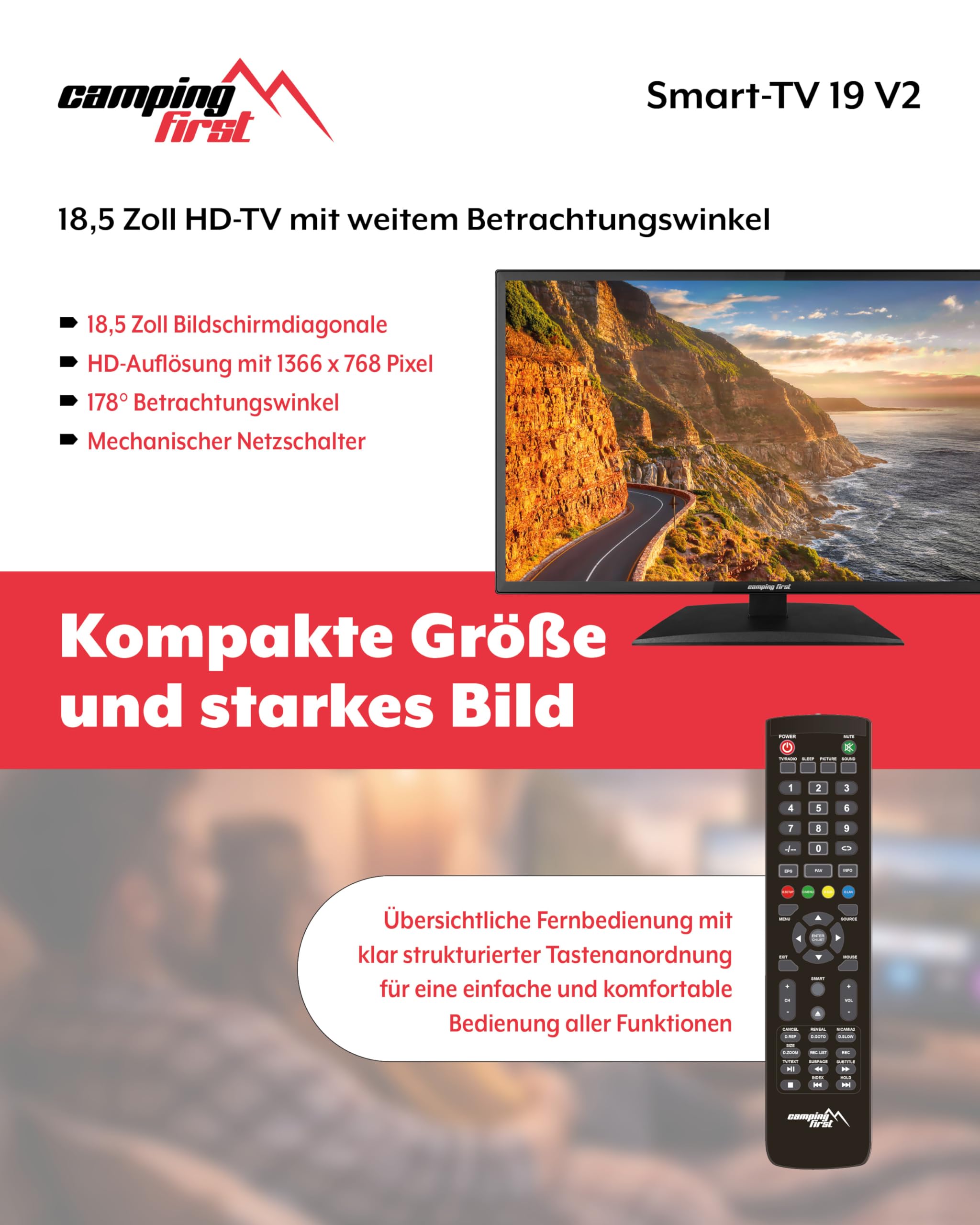 19″ Smart TV V2 – Fernseher, 48 cm, 12 Volt – Schwarz | Triple Tuner, Android 11.0, WLAN/LAN, CI+, USB, Bluetooth