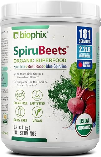 biophix SpiruBeets Orgánica 2.2 lbs Sprirulina - Raíz de remolacha - Polvo de superalimento rico en proteínas y denso en nutrientes - Rico en óxido