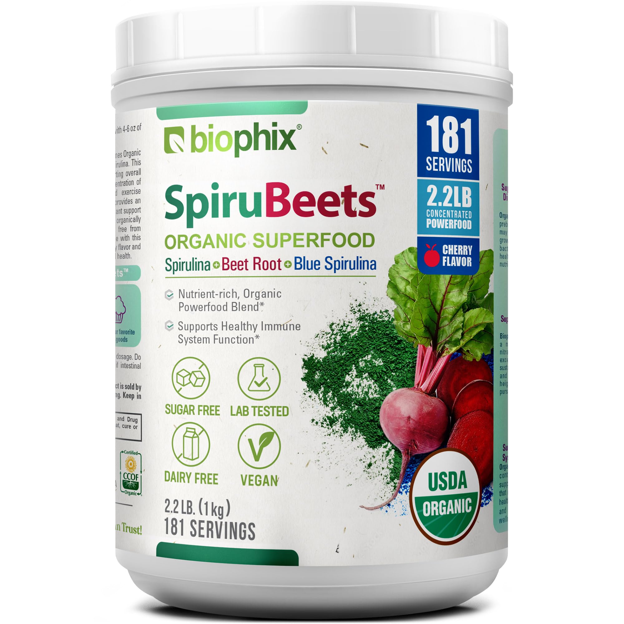 biophix Organic SpiruBeets 2.2 lbs Sprirulina - Beet Root - Protein-Rich Nutrient-Dense Superfood Powder - Rich in Nitric OxideUSDA Organic