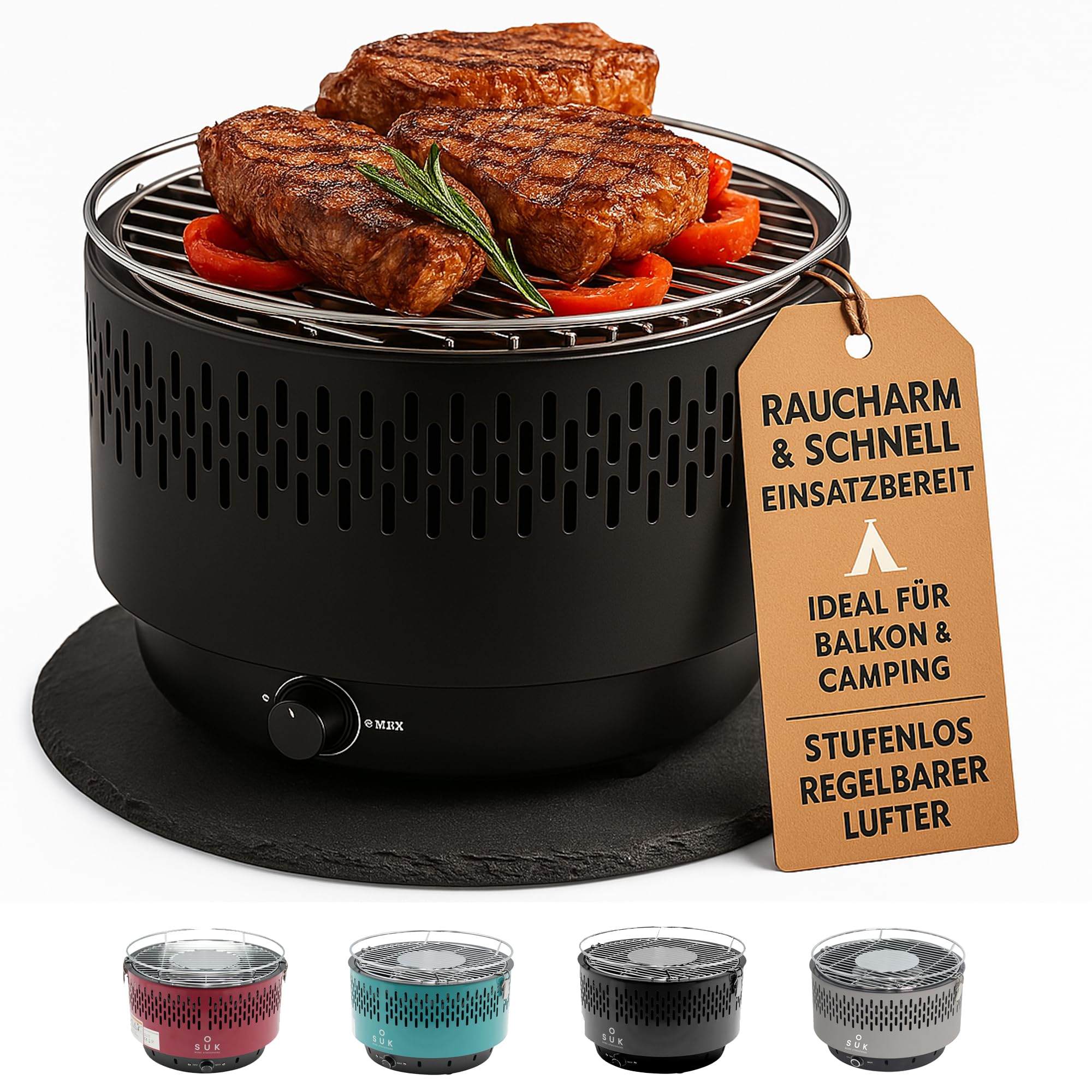 Barbacoa de mesa con ventilación activa, barbacoa de carbón vegetal con ventilador, barbacoa de camping barbacoa exterior (negro)