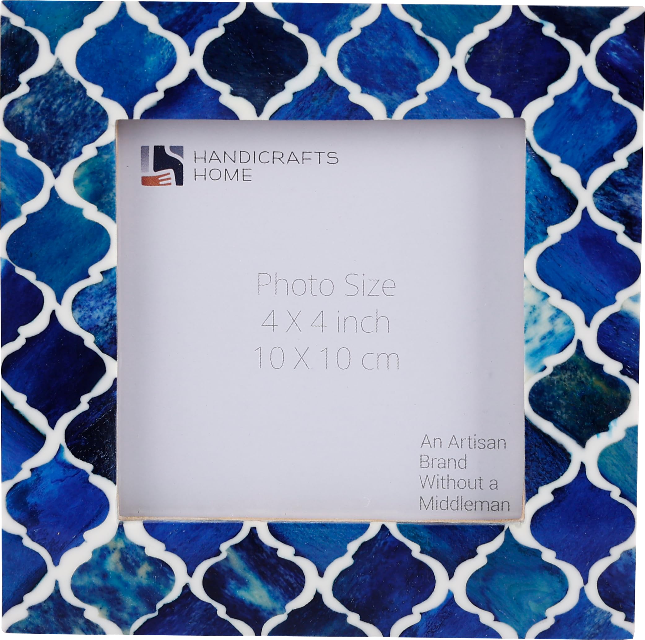 Handicrafts Home Handmade Decorative 4x4 Small Picture Frame, Unique Boho Chic Home Decor, Moroccan Art Inspired Blue Photo Frame for Wall & Tabletop, Square 4x4 Frames for Living Room Decor & Gift