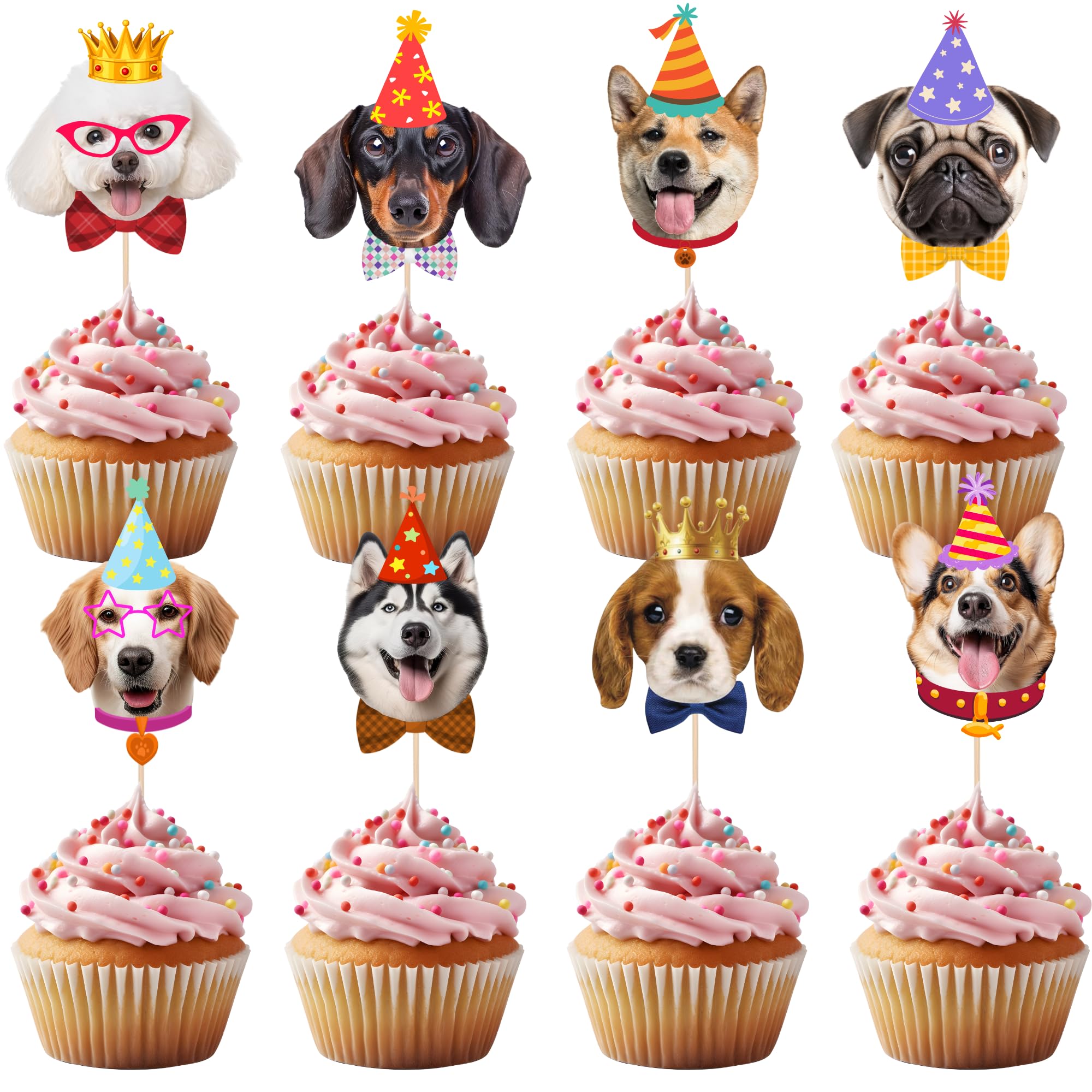 Pet Dog Cupcake Toppers, 24 PCS Pet Dog Themed Birthday Party Supplies Cute Puppy Birthday Party Baby Shower Party Cake Decorations