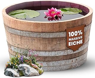 Temesso Holzfass, gebrauchtes Weinfass halbiert aus Eichen-Holz Fass als Pflanzkübel oder Miniteich (D70 H40 cm 100 Liter)