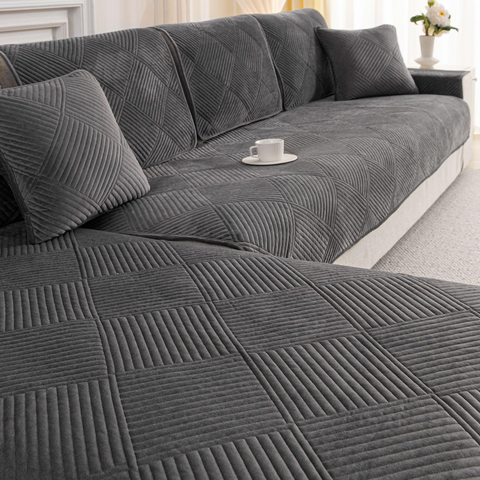 Fundas Sofas 3 y 2 plazas Ajustables,Protector de Sofa,Funda Sofa Chaise Long,con Partículas De Silicona Antideslizantes,Transpirable, fácil de Limpiar