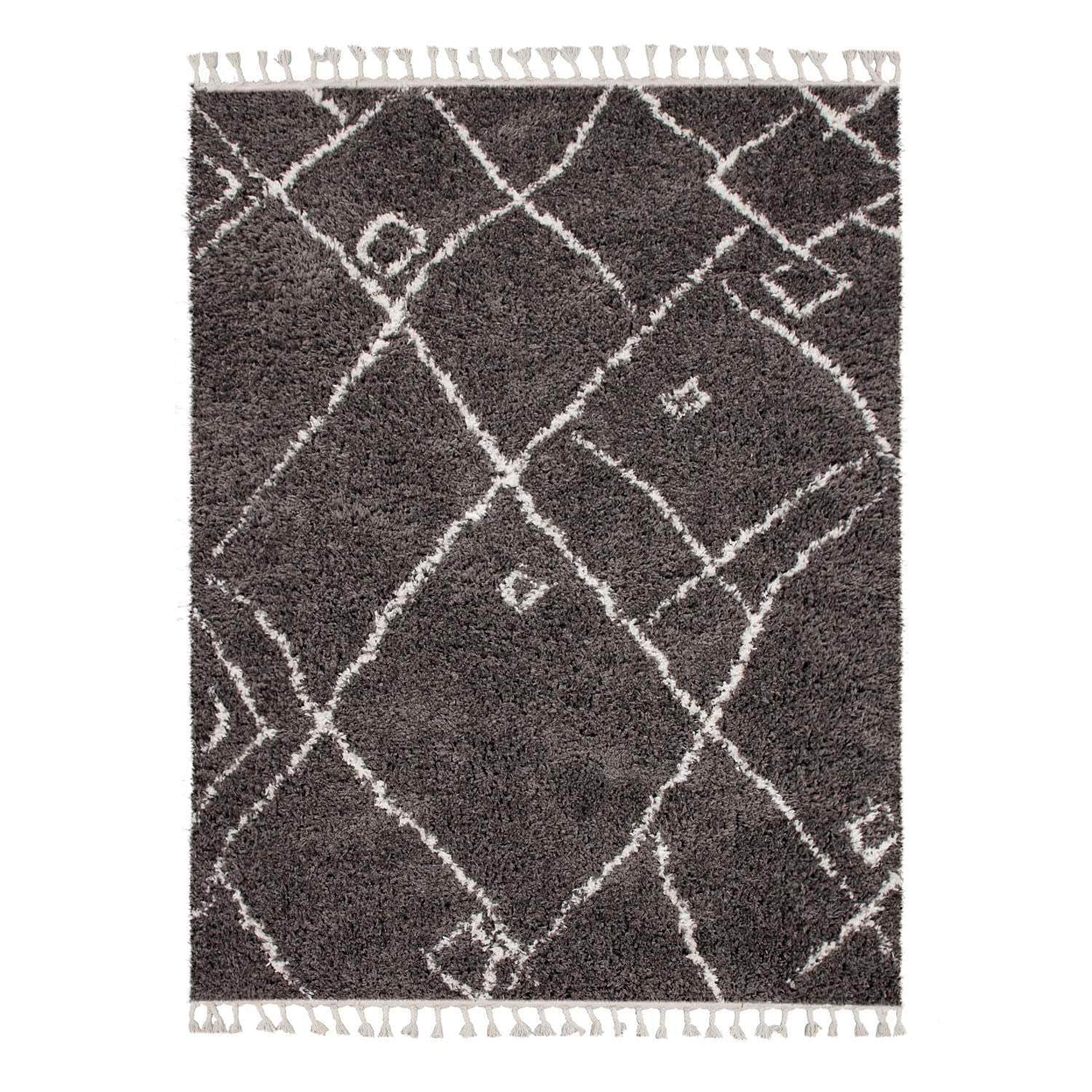 TT Home Tapis De Salon Tapis Shaggy Poil Long Abstrait avec Franges Tapis Scandinave, Couleur: Anthracite, Dimension:140x200 cm