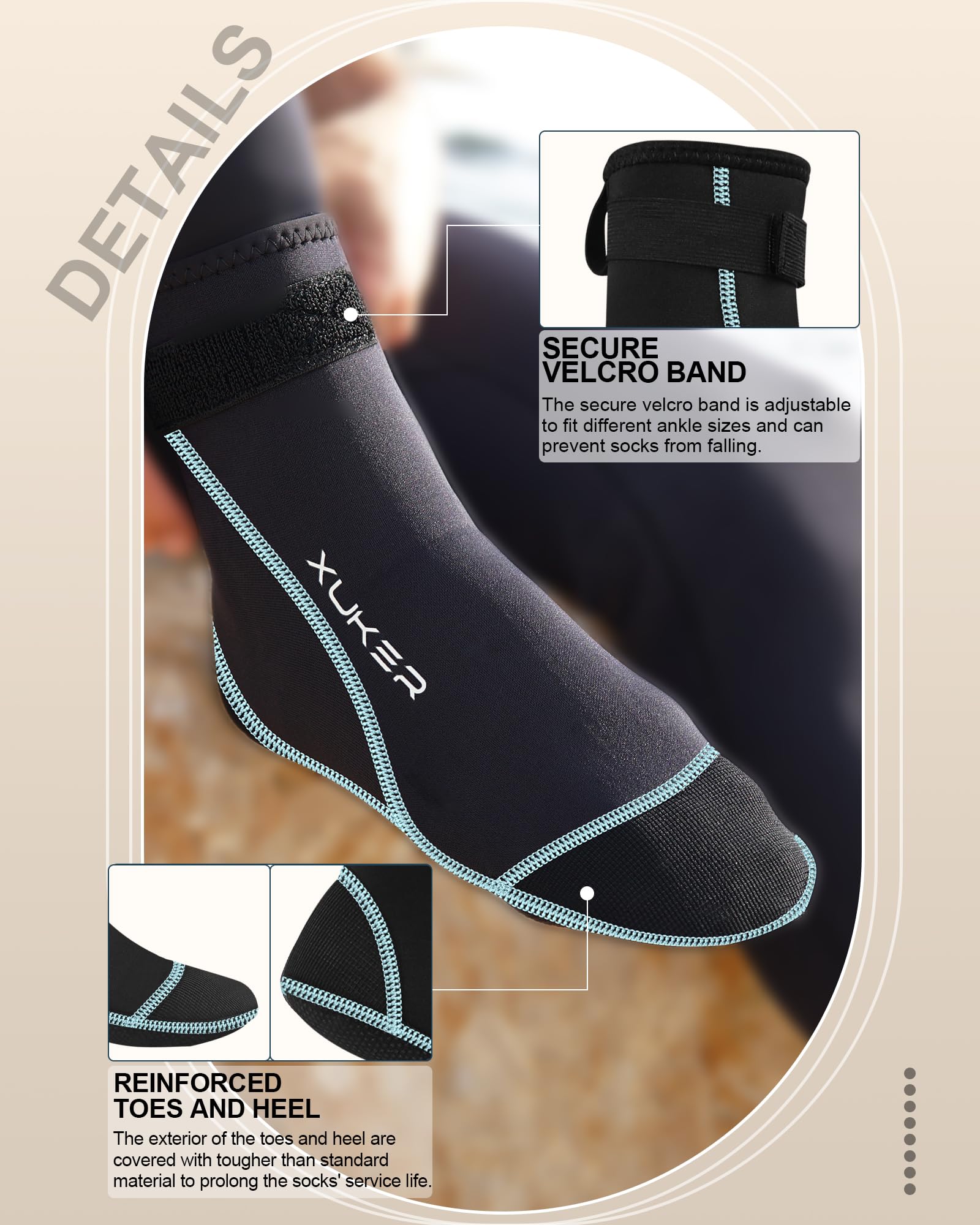 XUKER Neopren-Wassersocken, 3 mm, sanddichte Strand-Volleyball-Socken, Wasserschuhe, Tauchstiefel für Outdoor-Wassersport | Tauch-Schwimmsocken für Outdoor-Wassersport