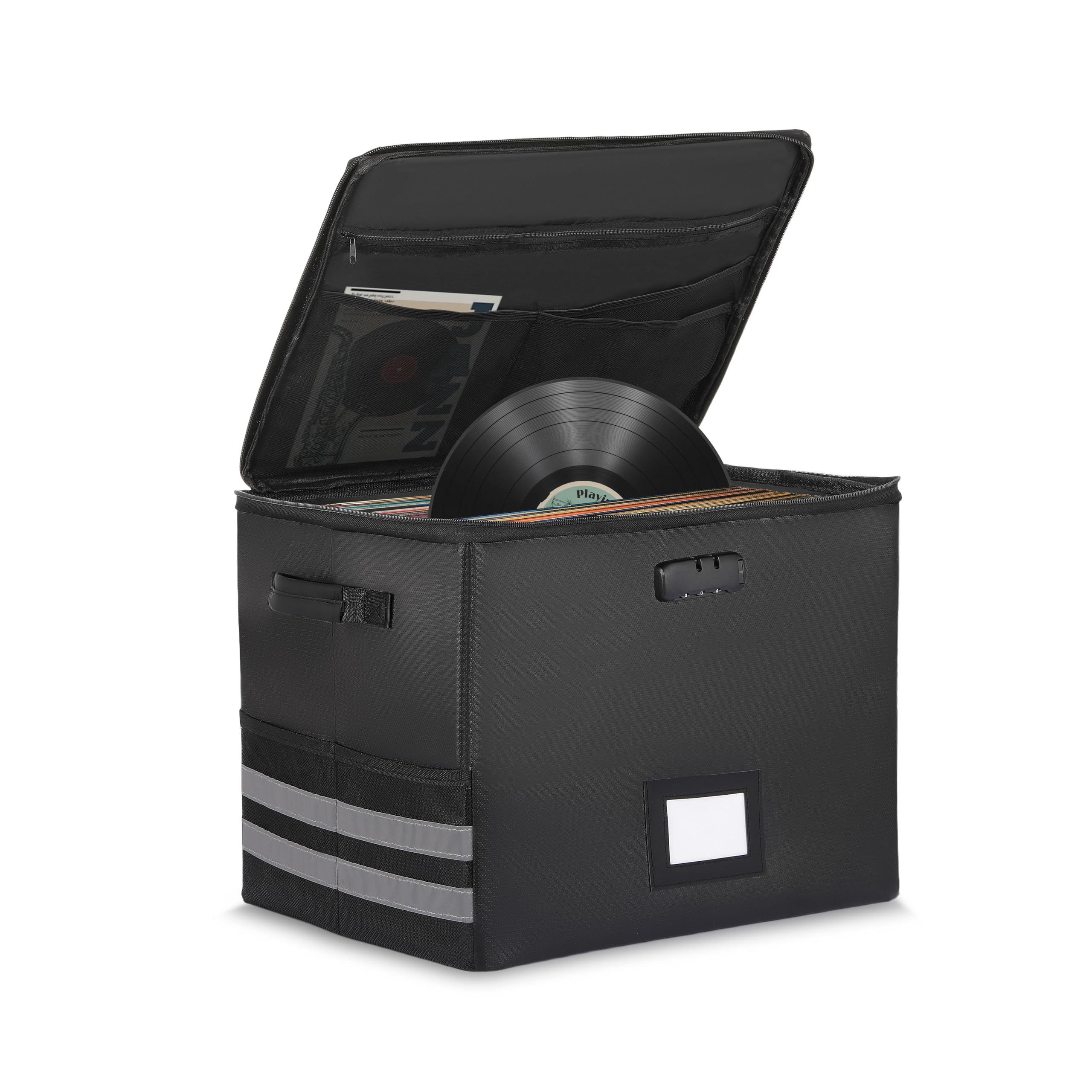 Boîte disques vinyles 30,5 cm pliable Gugxiom rangement étanche ignifuge avec fermeture éclair