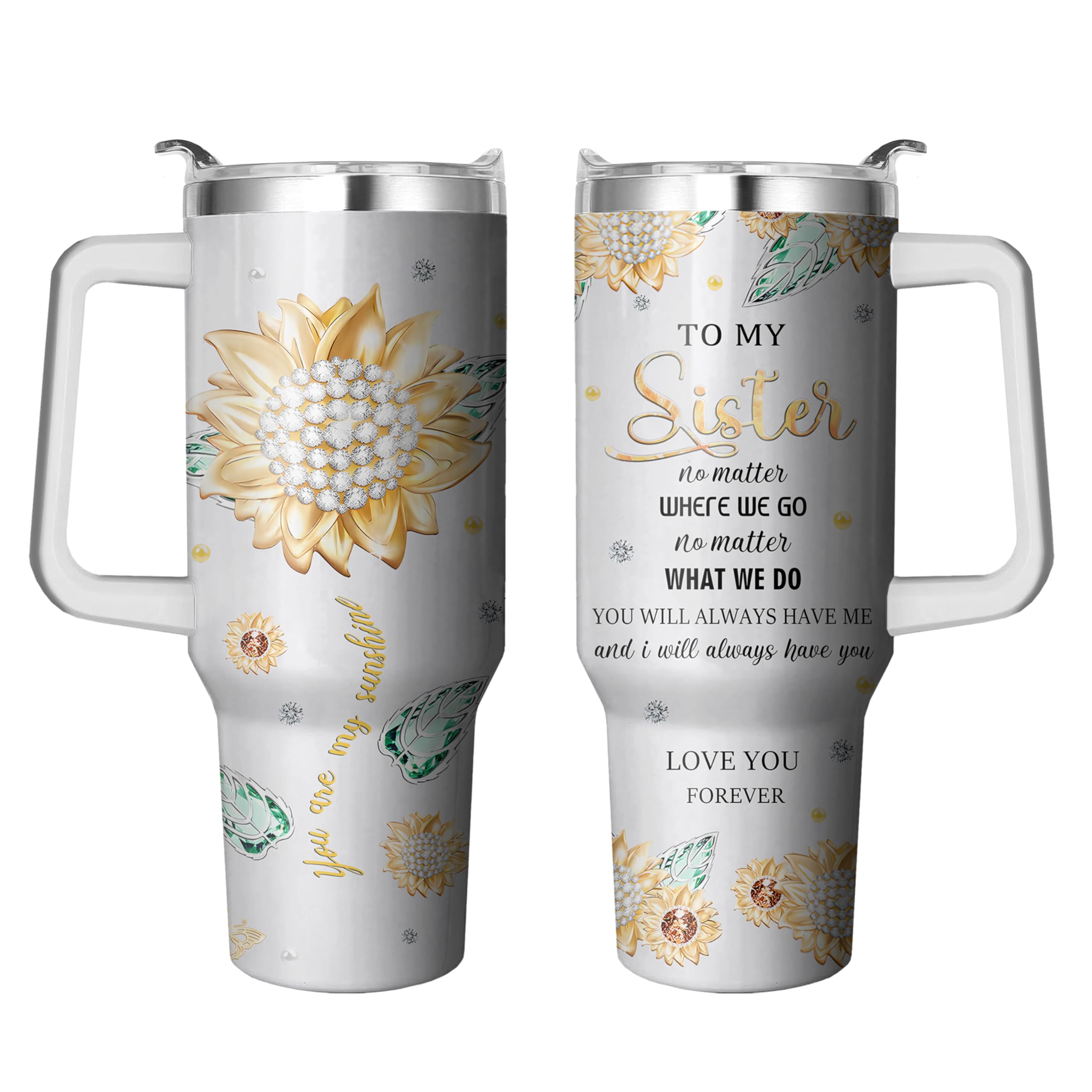 Trinkbecher mit Griff und Strohhalm, doppelwandig, Vakuum, wiederverwendbar, Edelstahl, isoliert, Reisebecher, 1,2 l, auslaufsicherer Becher mit Griff und Strohhalm, für Frauen, Geschenke