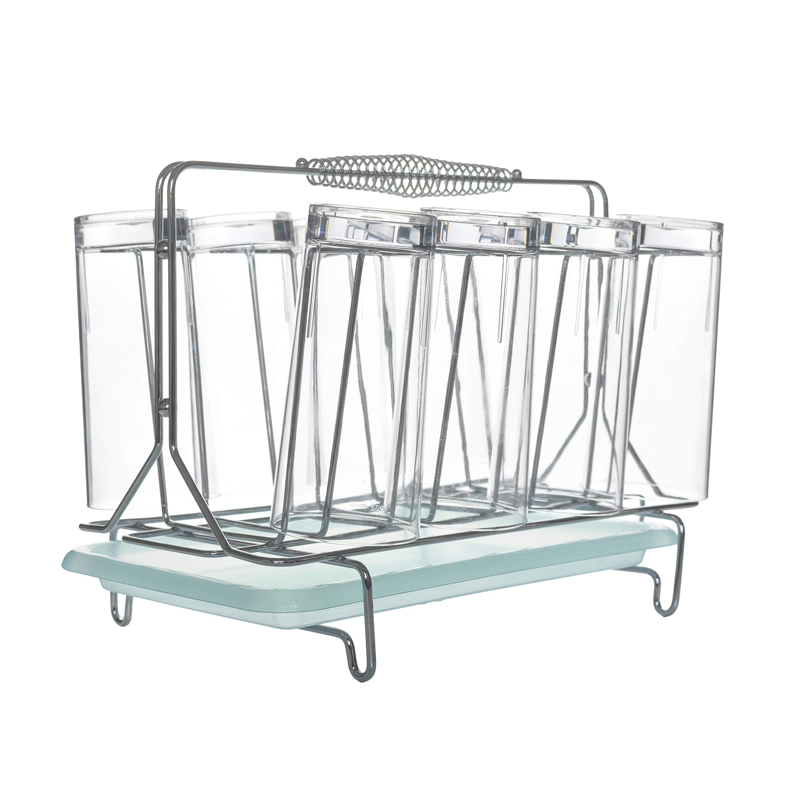 Acrylic Drinking Glasses Set - Set of 8 Glasses Unbreakable Includes Drink Caddy with Handle and Removable Drip Tray for Easy Cleaning