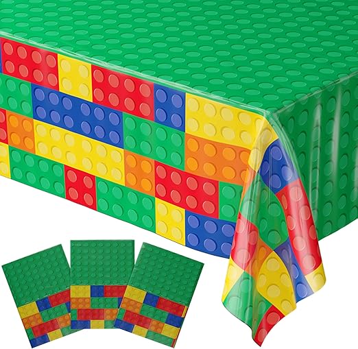 Blue Orchards Brick Table Covers (Pack of 3) - 54"x108" XL - Building Blocks Party, Gamer Birthday Supplies, Kids Party Decorations