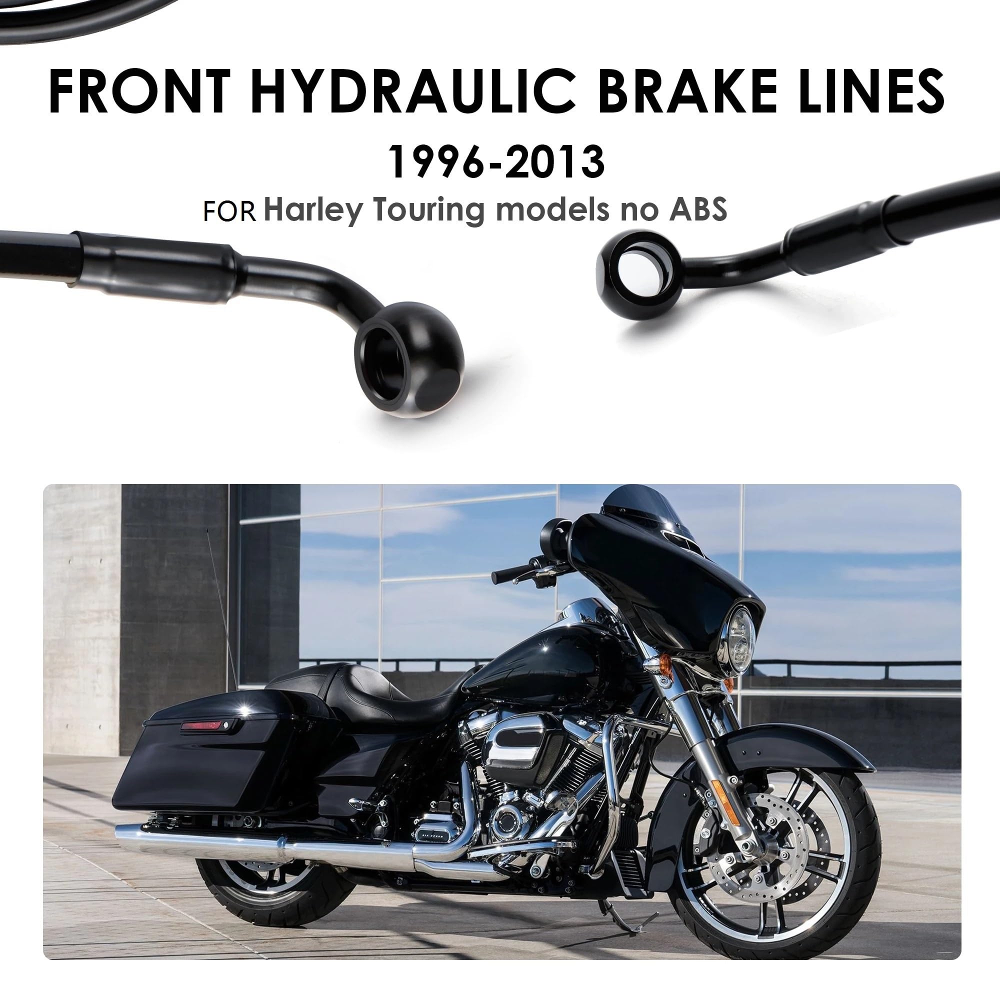 Kable napędowe Do Touring Glide FLHX Electra FLHT Road 1996-2013 bez ABS Zestaw przewodów hamulcowych stali nierdzewnej Motocyklowe kable napędowe(16 inch Black)