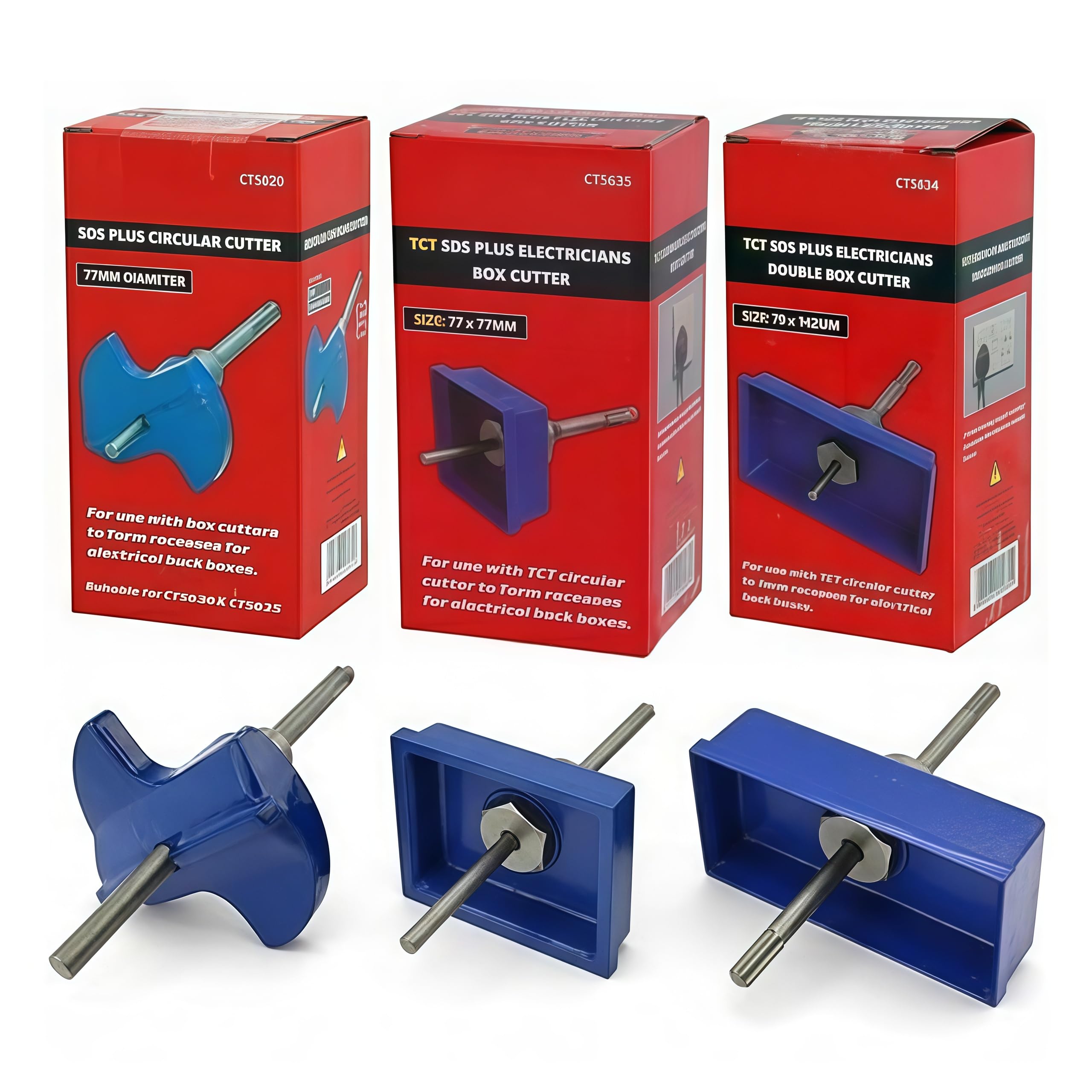 Electric Socket Box Wall Cutter Set | SDS Plus Single, Double & Circular Recess Cutters for Fast Masonry Installation – Professional Electrical Wall Cutting Tools (Pack of 3)