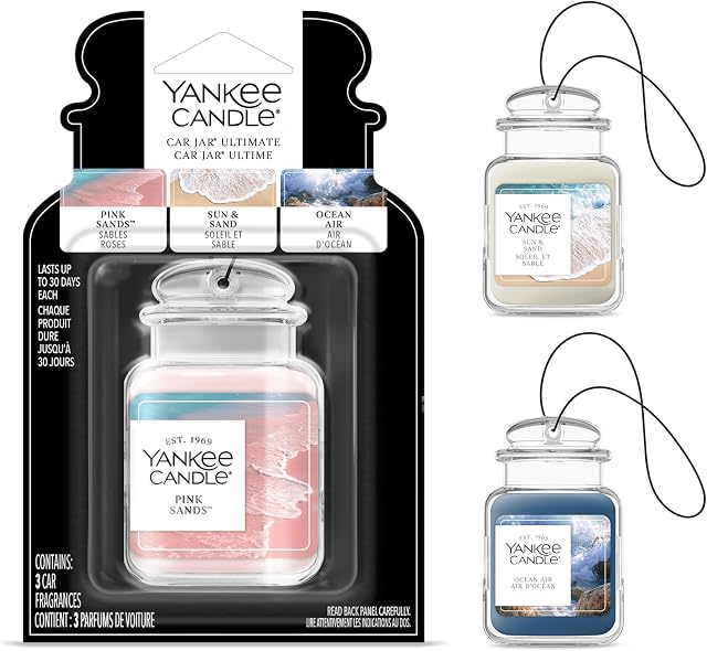 Yankee Candle Voiture Air Refroidisseurs , Suspension de voiture Pot Ultimate Variety Pack , Neutraliser les odours jusqu'à 30 Jours Chaque , Sables Roses, Soleil & Le sable, l'océan Air Parfumé 3 Nombre